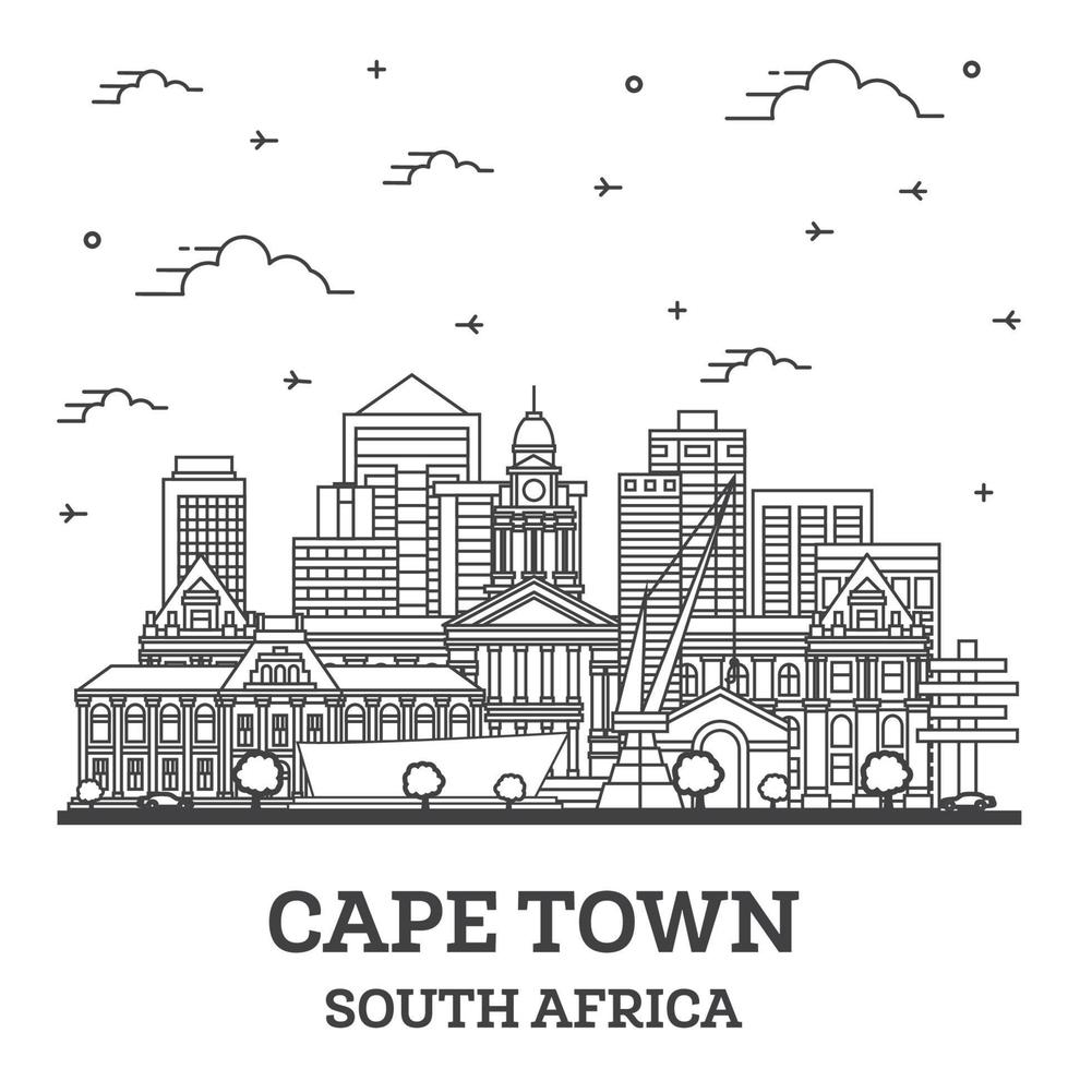 delinear el horizonte de la ciudad de ciudad del cabo sudáfrica con edificios modernos aislados en blanco. vector