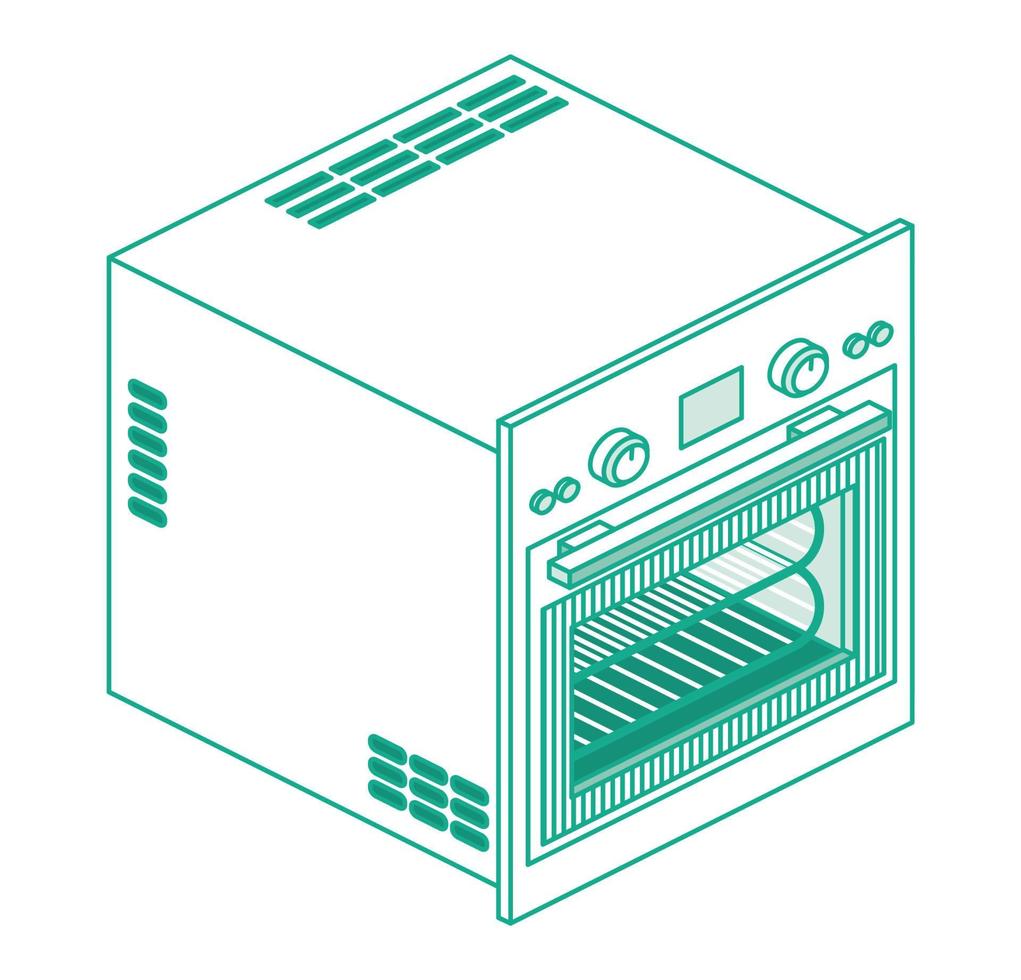 horno empotrado isométrico aislado sobre fondo blanco. icono de contorno. vector