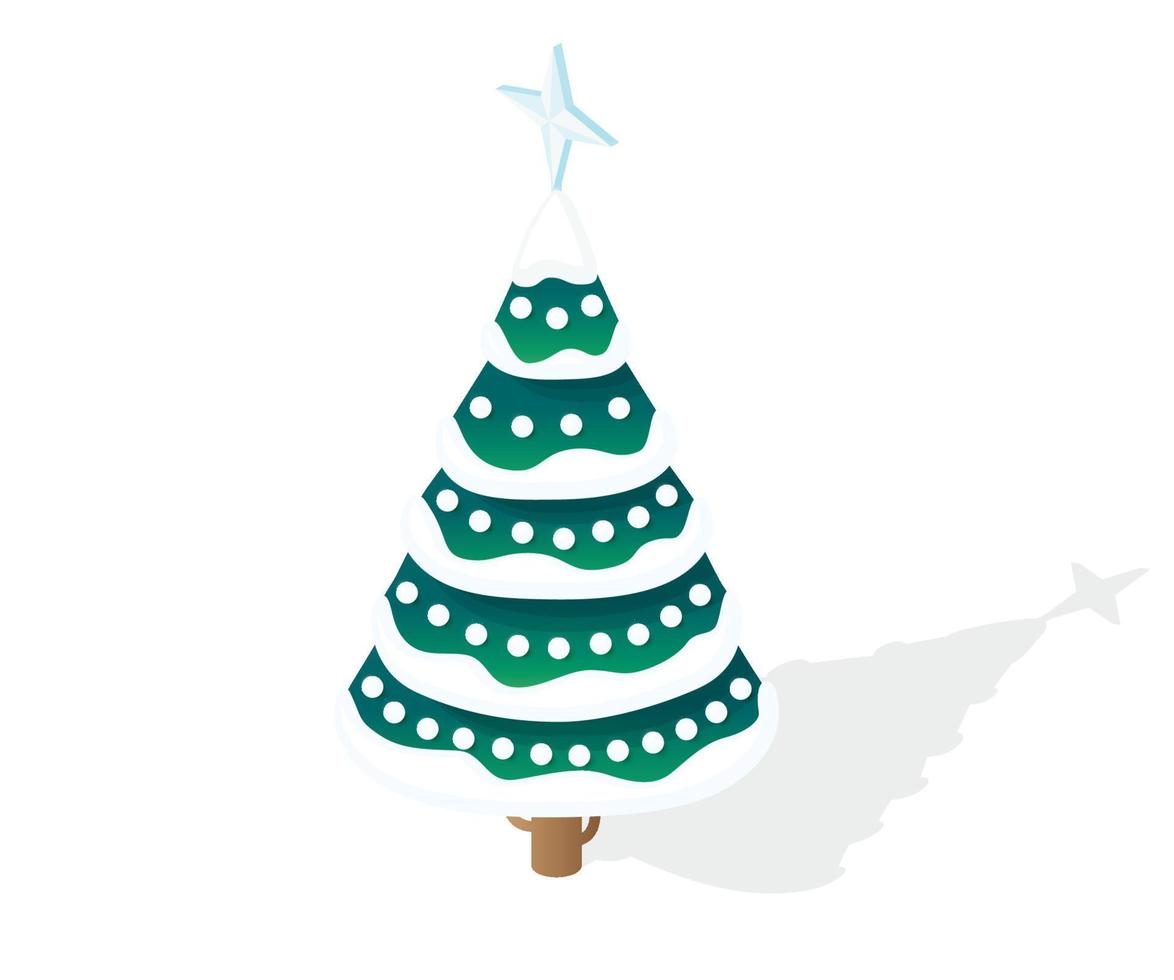 Isometric Christmas Tree in Snow Caps with Balls and Blue Star. vector