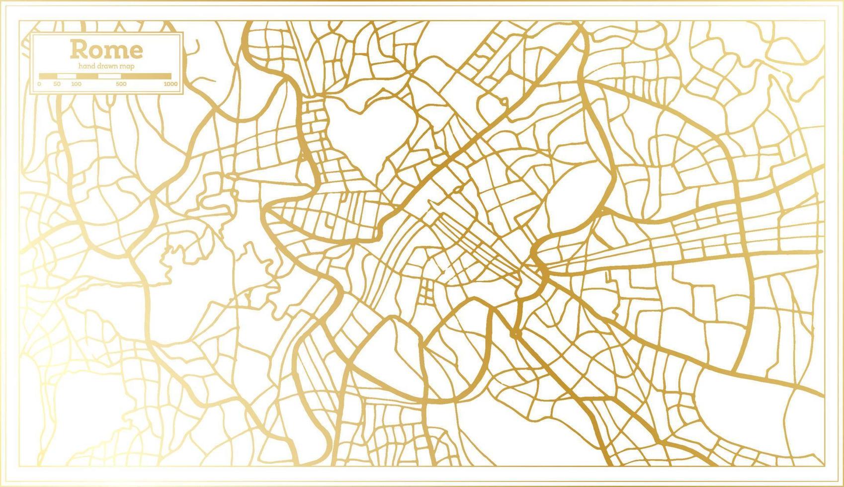Rome Italy City Map in Retro Style in Golden Color. Outline Map. vector