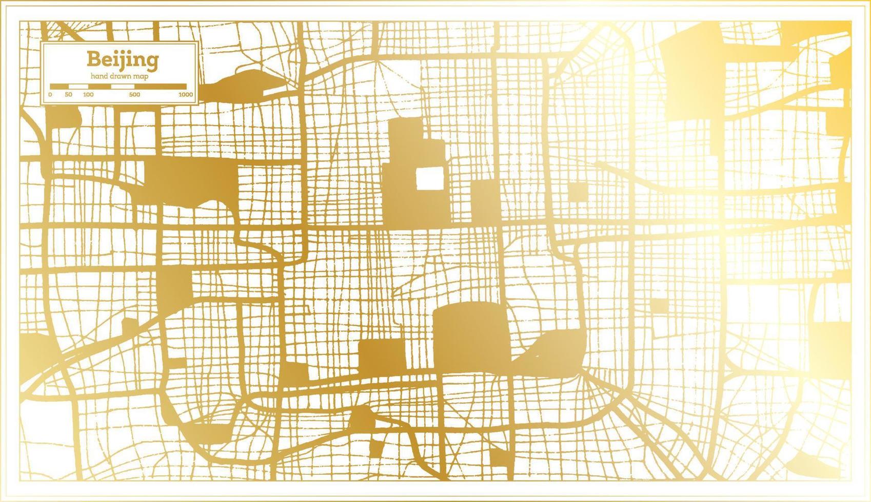 mapa de la ciudad de beijing china en estilo retro en color dorado. esquema del mapa. vector