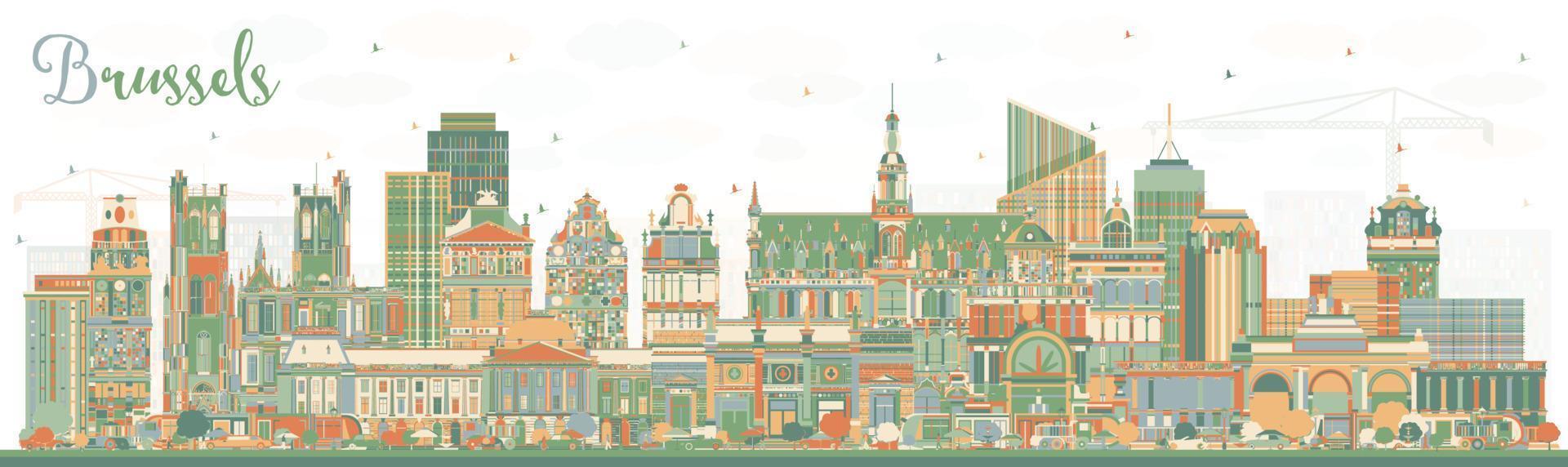 horizonte de la ciudad de bruselas bélgica con edificios de color. vector