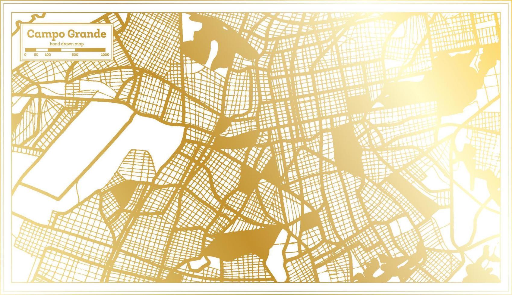 Campo Grande Brazil City Map in Retro Style in Golden Color. Outline Map. vector