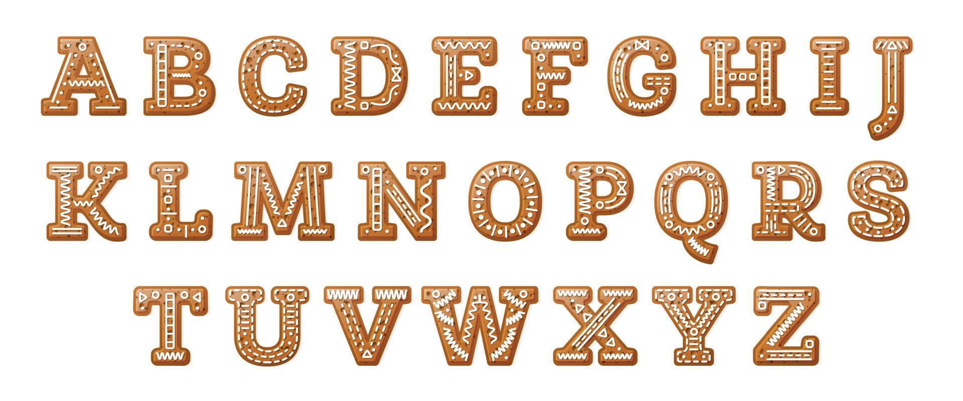 Gingerbread Cartoon Alphabet Isolated on White. English Letters. vector