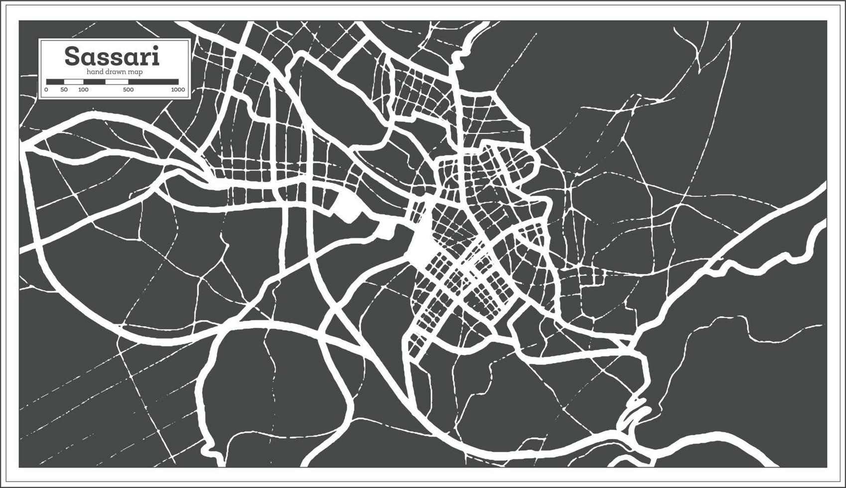 Sassari Italy City Map in Black and White Color in Retro Style. Outline Map. vector