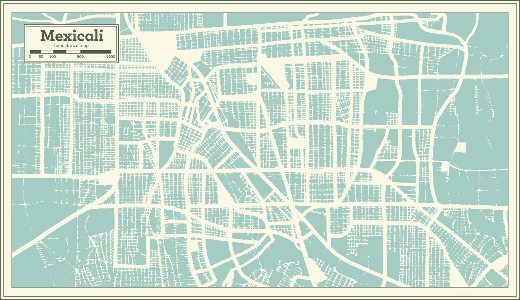 Mexicali Mexico City Map in Retro Style. Outline Map. vector