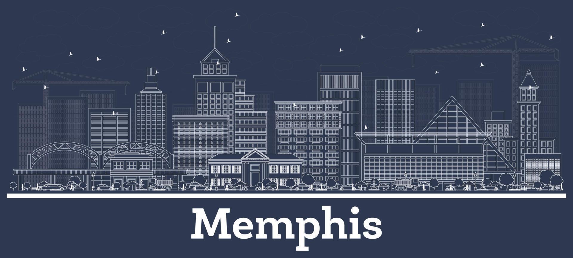 Outline Memphis Tennessee City Skyline with White Buildings. vector