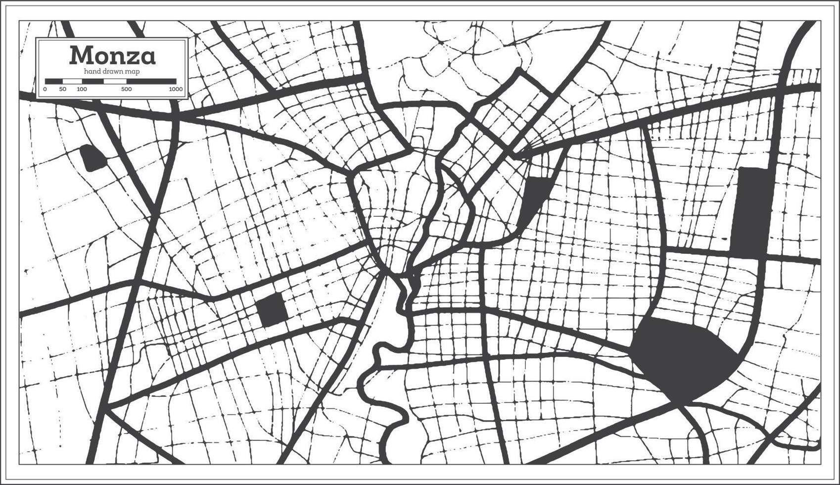 Monza Italy City Map in Black and White Color in Retro Style. Outline Map. vector
