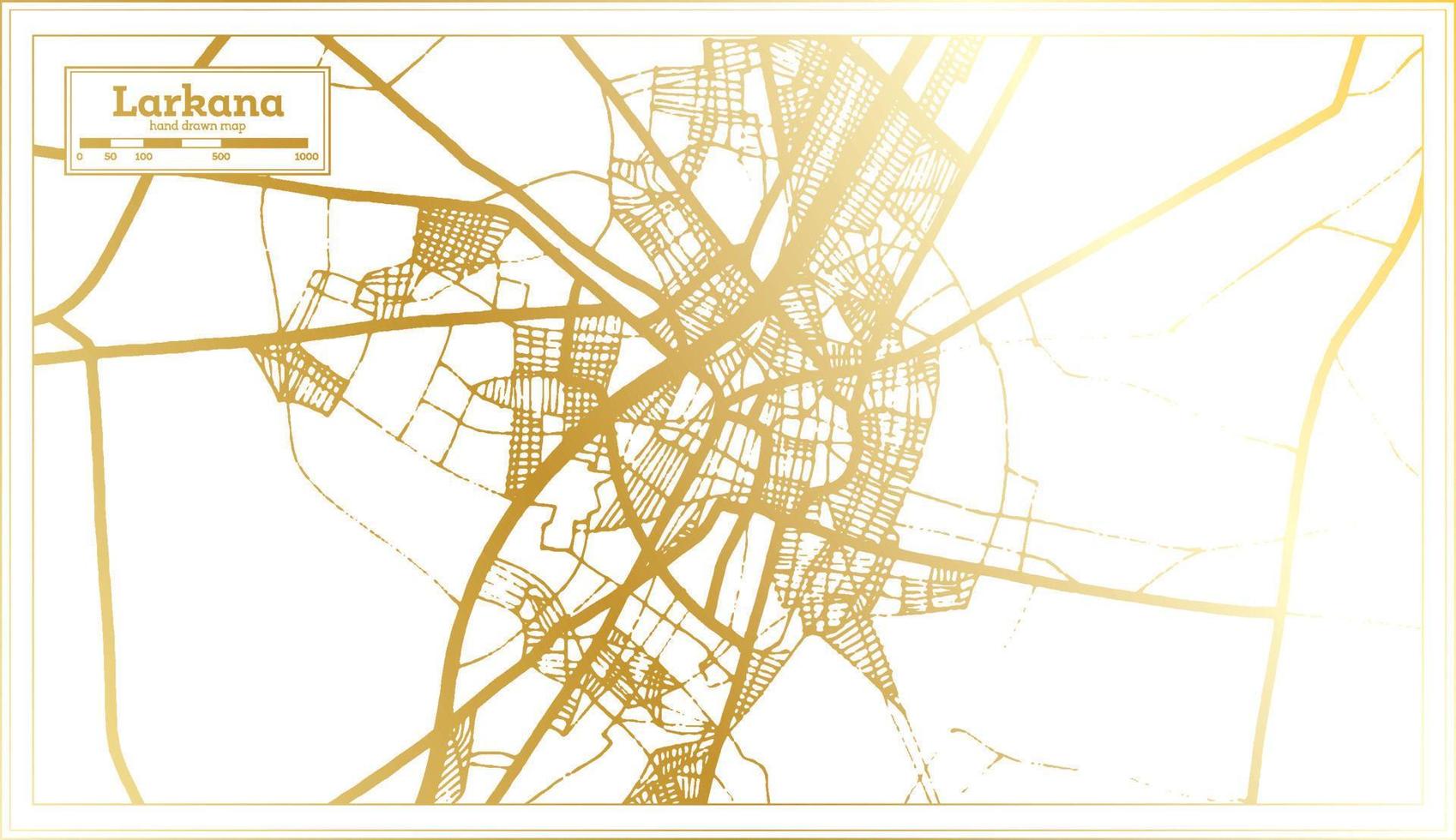 Larkana Pakistan City Map in Retro Style in Golden Color. Outline Map. vector