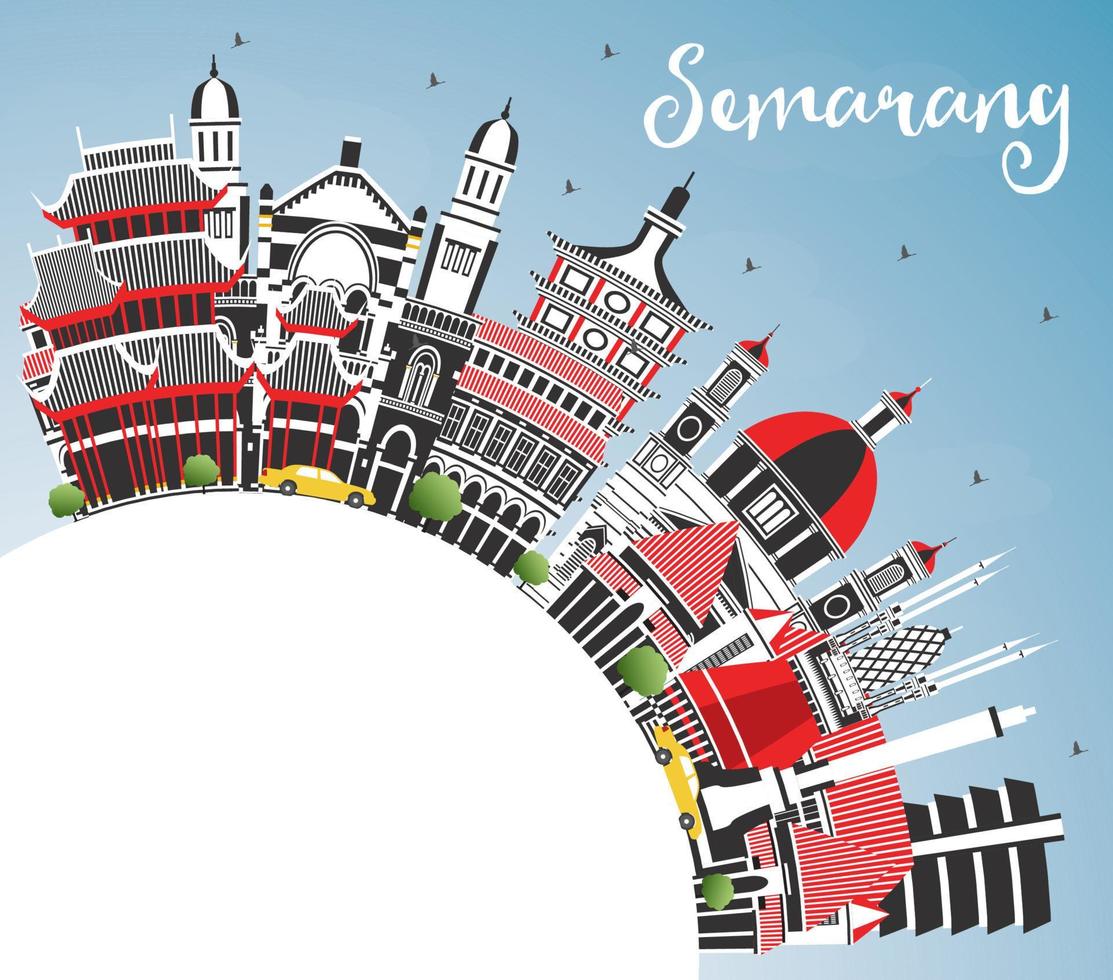 Semarang Indonesia City Skyline with Color Buildings, Blue Sky and Copy Space. vector