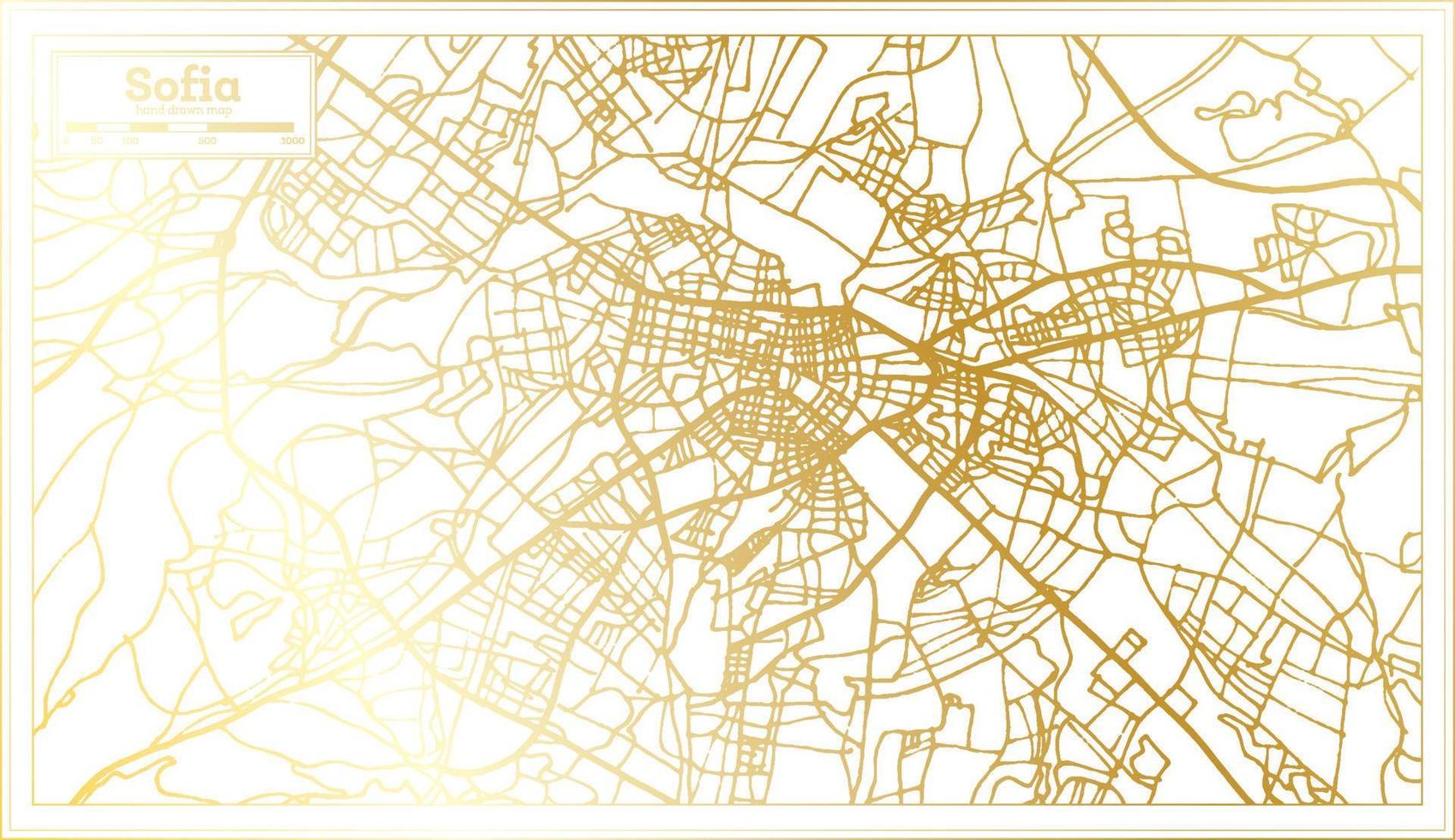 mapa de la ciudad de sofia bulgaria en estilo retro en color dorado. esquema del mapa. vector