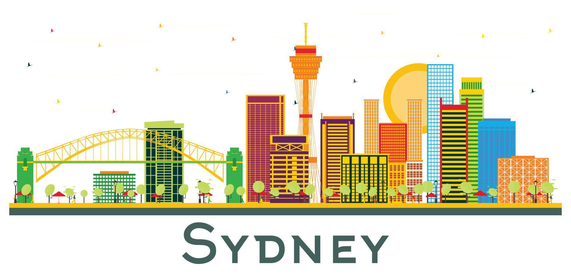 horizonte de la ciudad de sydney australia con edificios de color aislados en blanco. vector