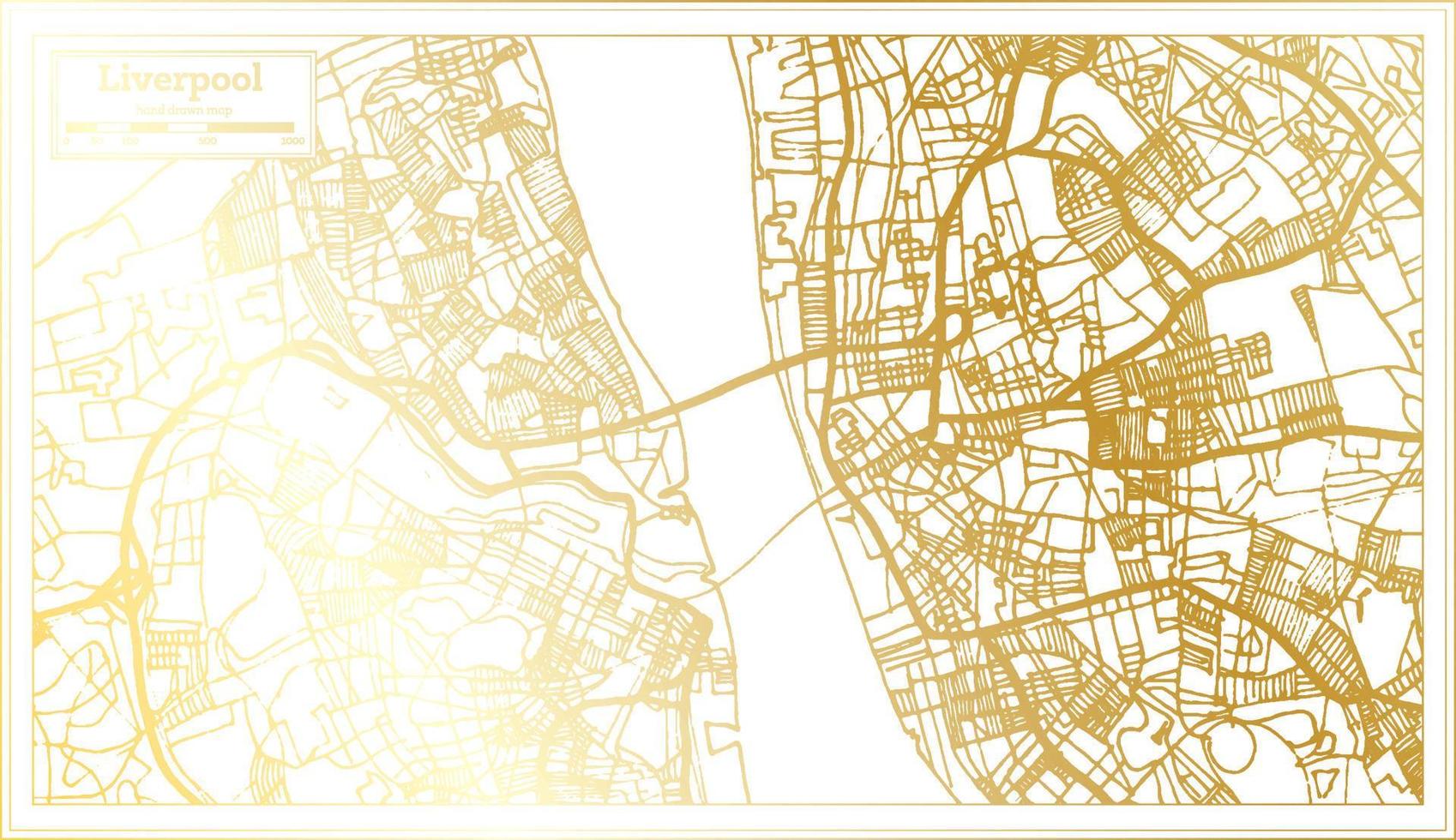 Liverpool England City Map in Retro Style in Golden Color. Outline Map. vector