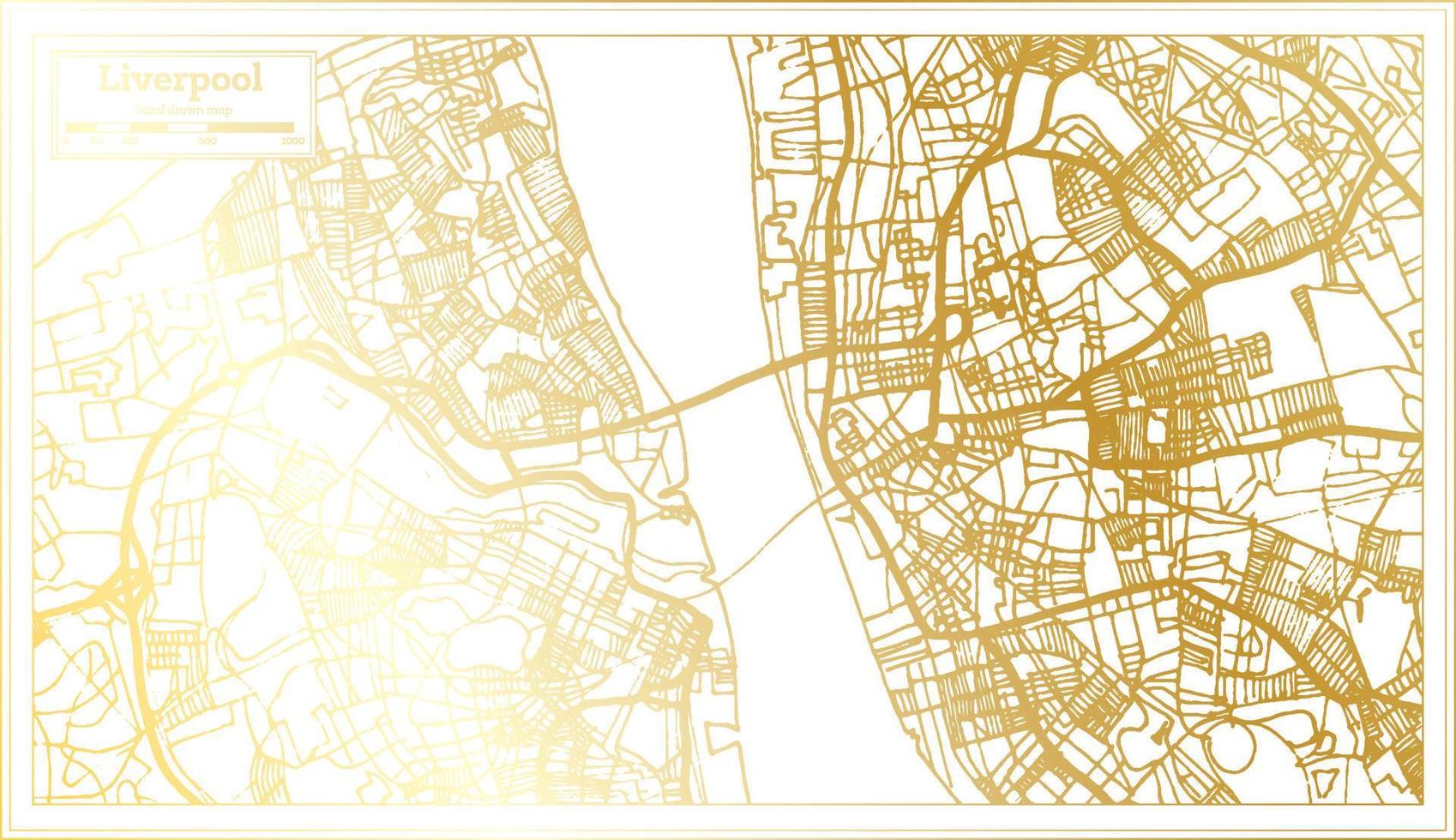 mapa de la ciudad de liverpool inglaterra en estilo retro en color dorado. esquema del mapa. vector