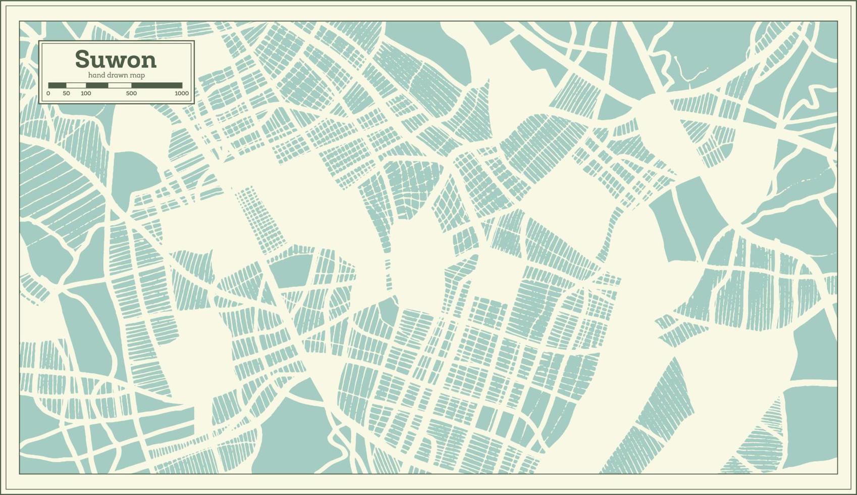 Suwon South Korea City Map in Retro Style. Outline Map. vector