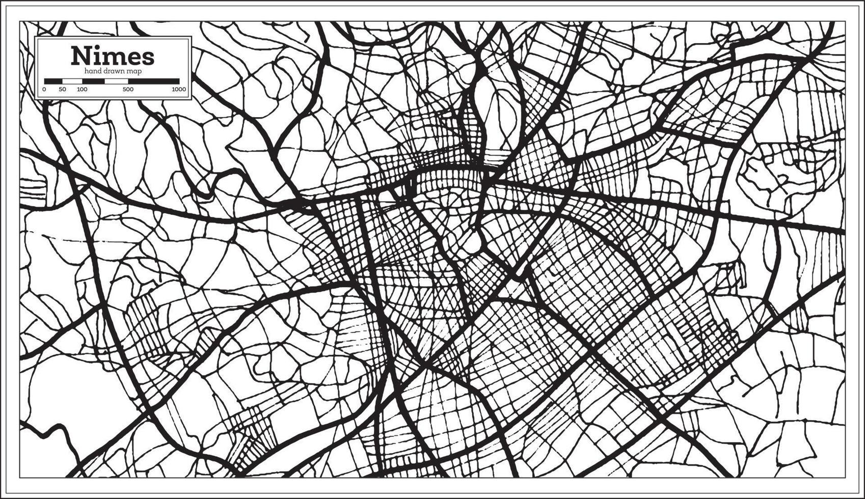 nimes francia mapa en color blanco y negro. vector