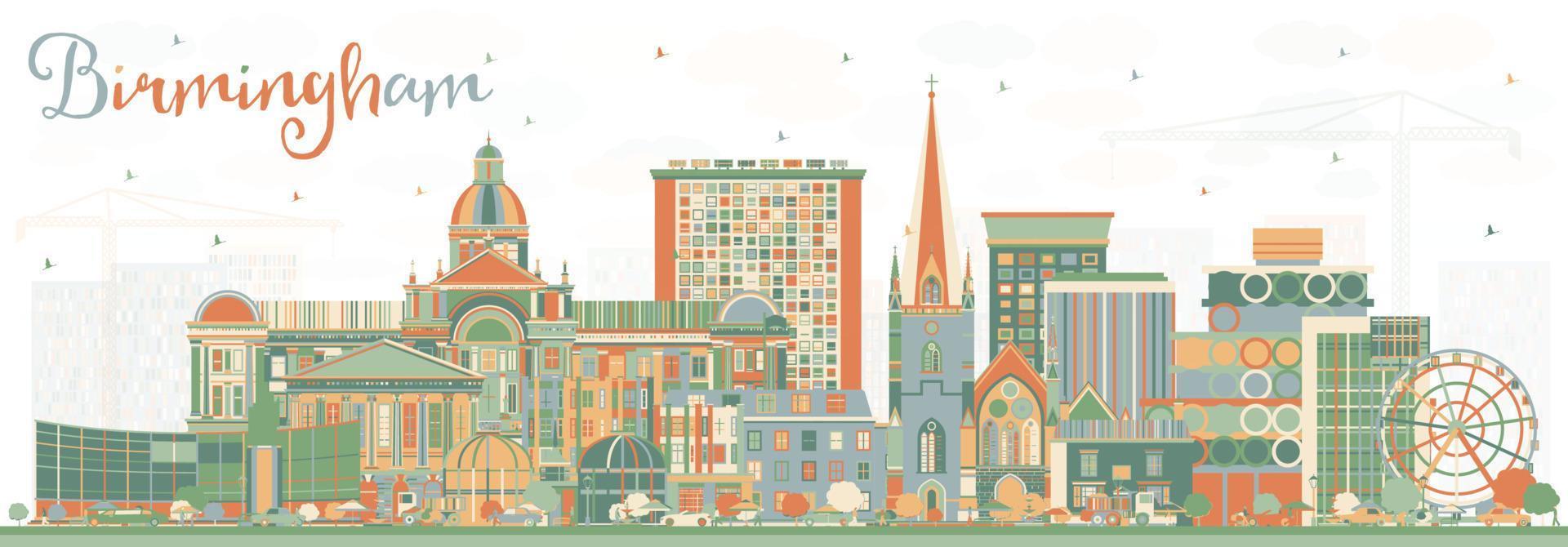 Birmingham UK City Skyline with Color Buildings. vector