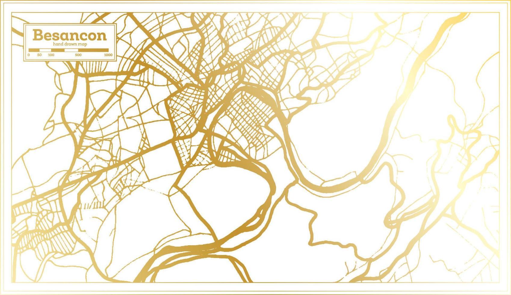 mapa de la ciudad de besancon francia en estilo retro en color dorado. esquema del mapa. vector