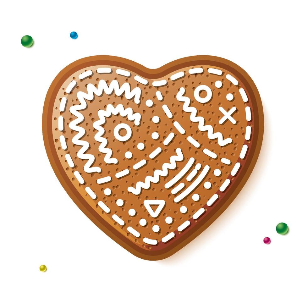 Gingerbread Heart Isolated on White. Christmas Cookie. vector