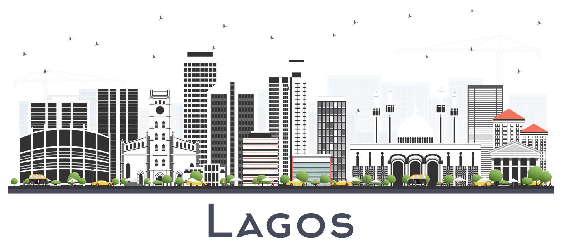 horizonte de la ciudad de lagos nigeria con edificios de color aislados en blanco. vector