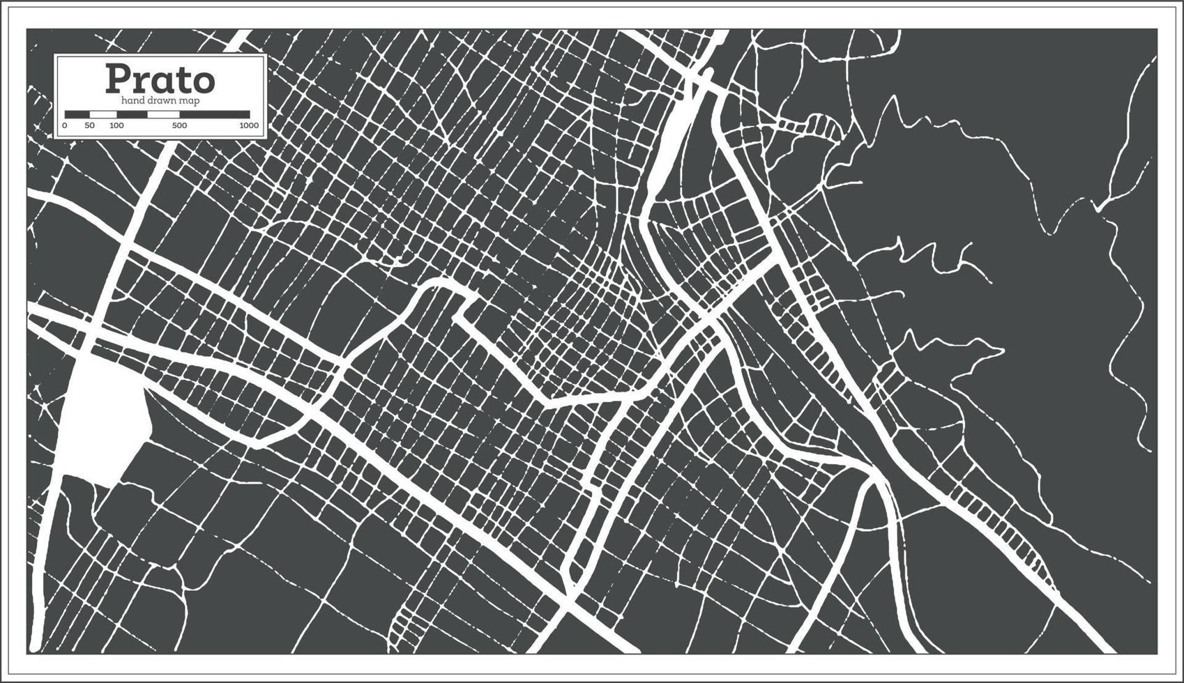 mapa de la ciudad de prato italia en color blanco y negro en estilo retro. esquema del mapa. vector