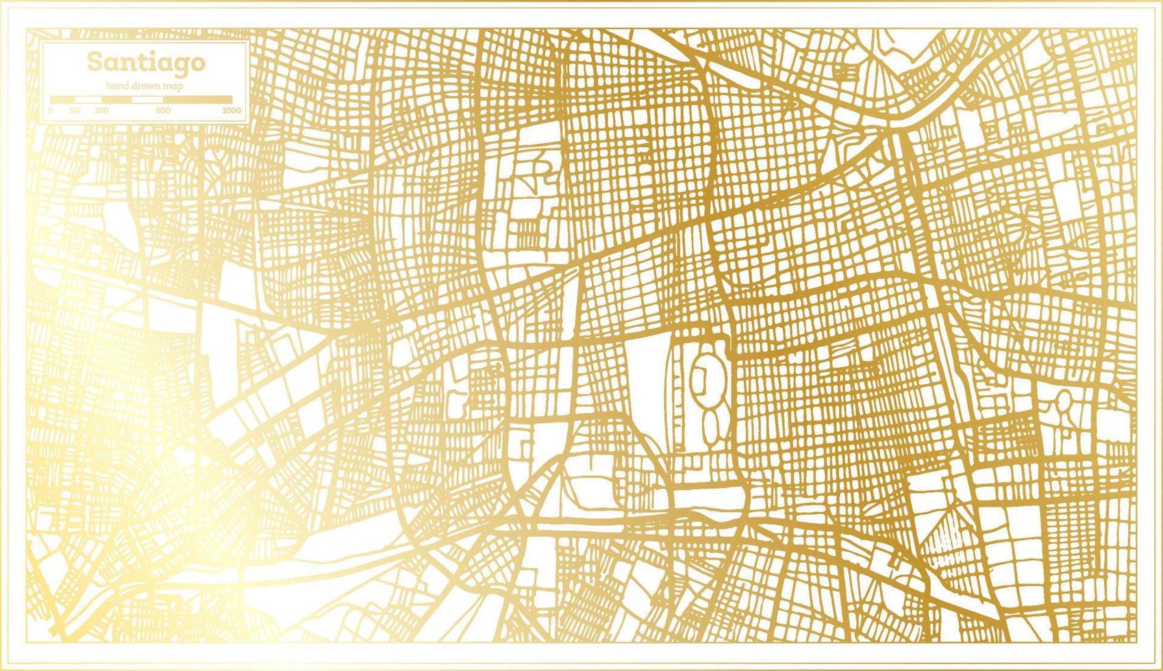 mapa de la ciudad de santiago chile en estilo retro en color dorado. esquema del mapa. vector