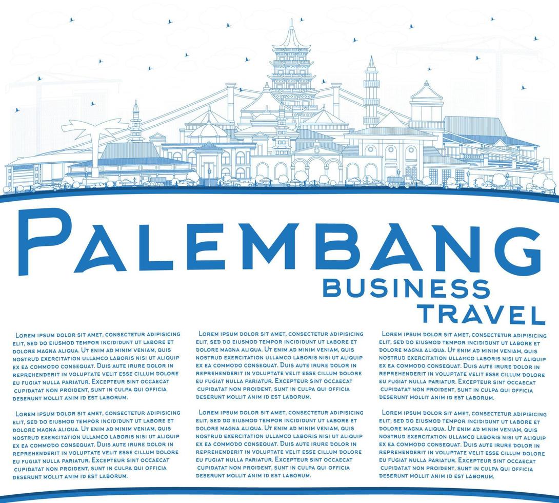 Outline Palembang Indonesia City Skyline with Blue Buildings and Copy Space. vector