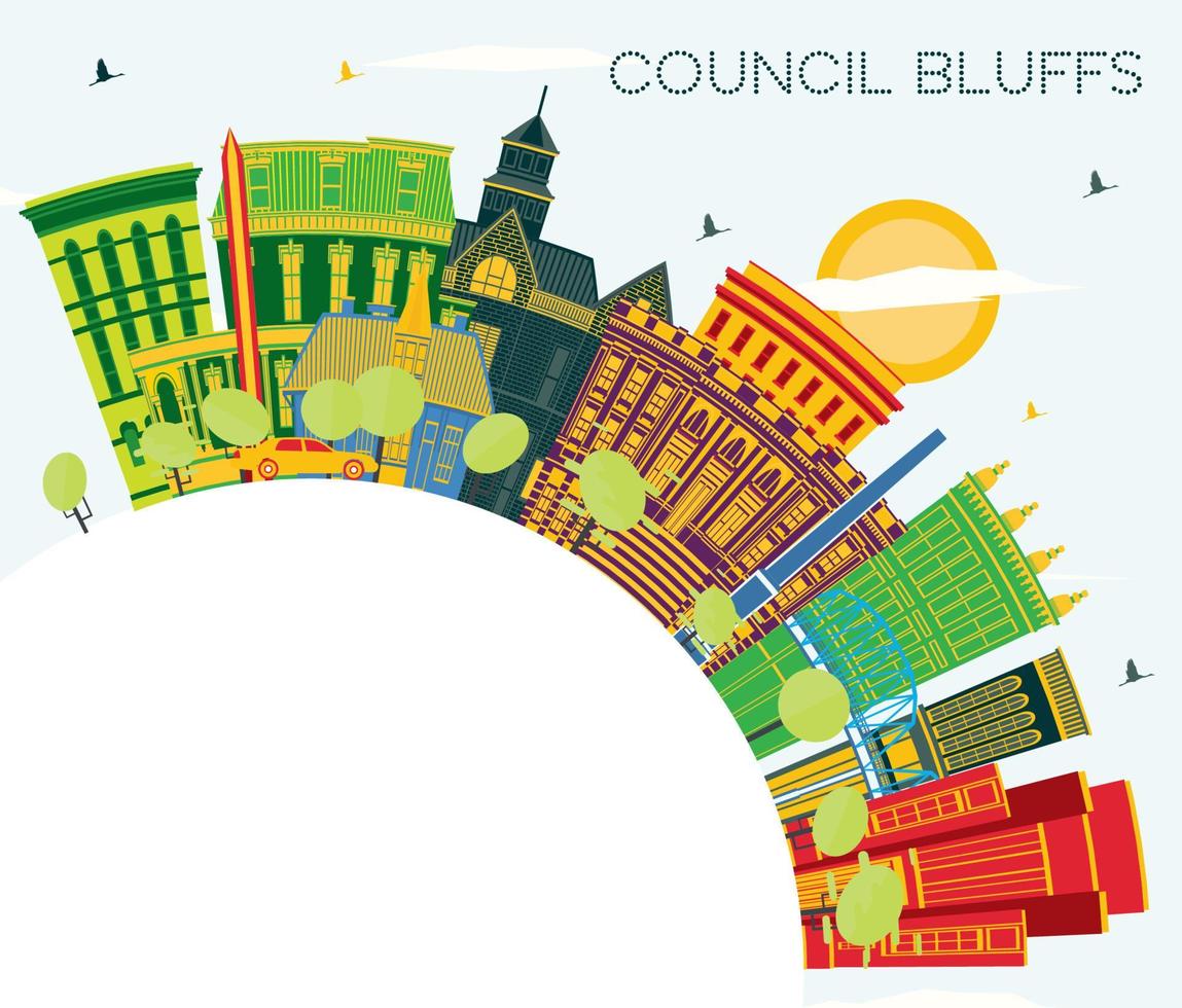 Council Bluffs horizonte de iowa con edificios de color, cielo azul y espacio de copia. vector