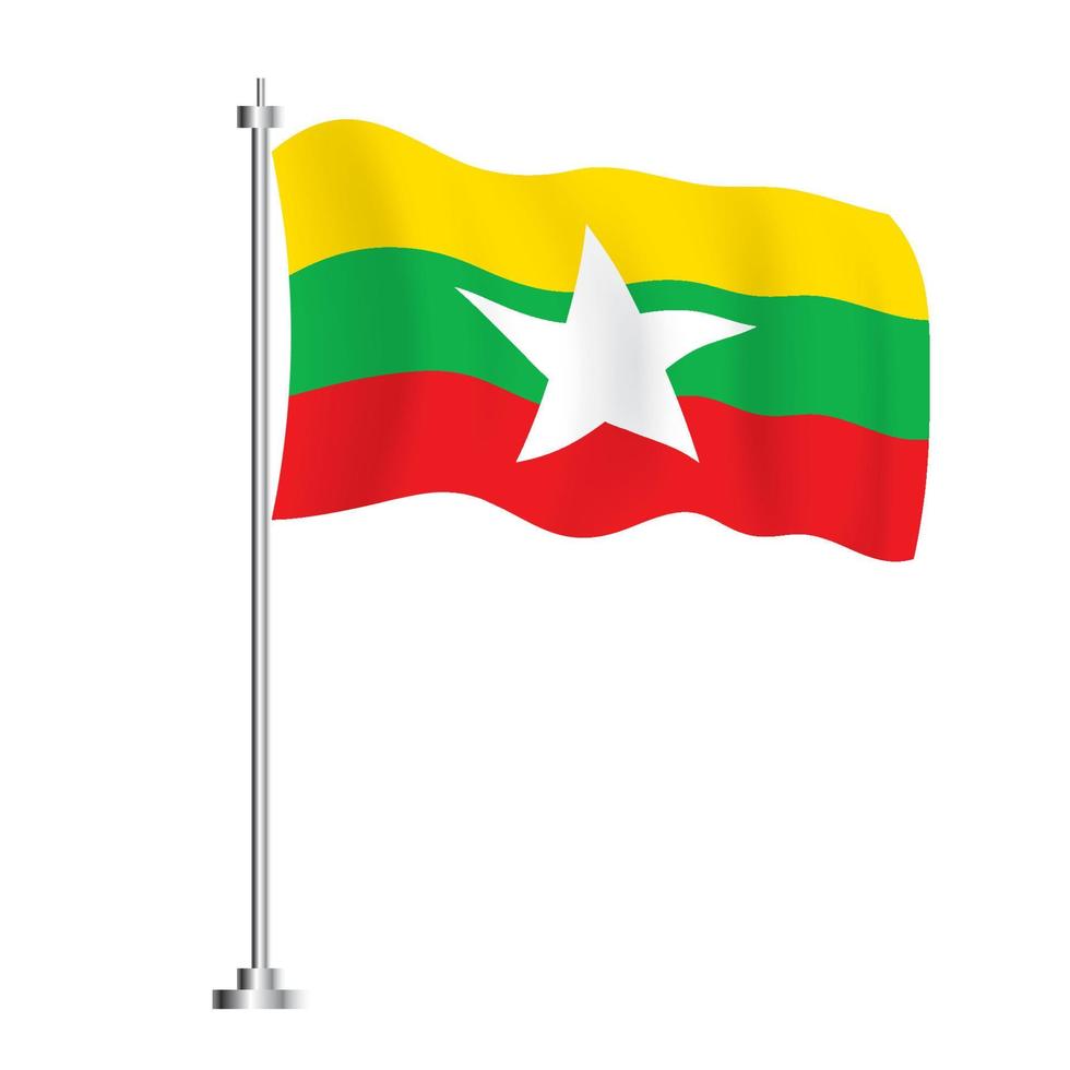 Burmese Flag. Isolated Wave Flag of Burma Country. Independence Day. vector