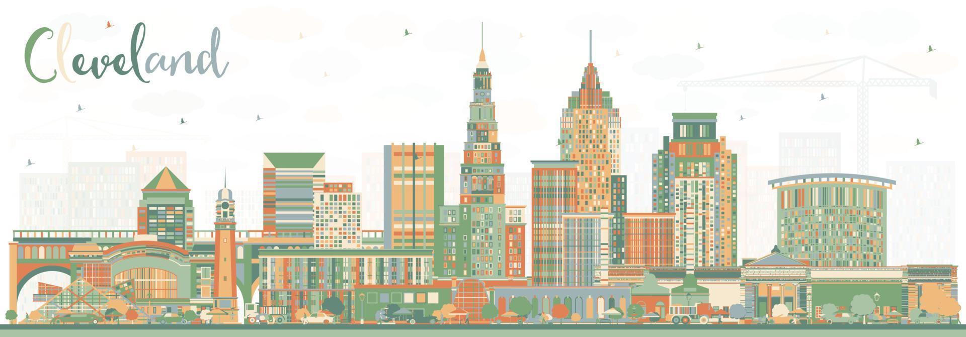 Cleveland Ohio City Skyline with Color Buildings. vector