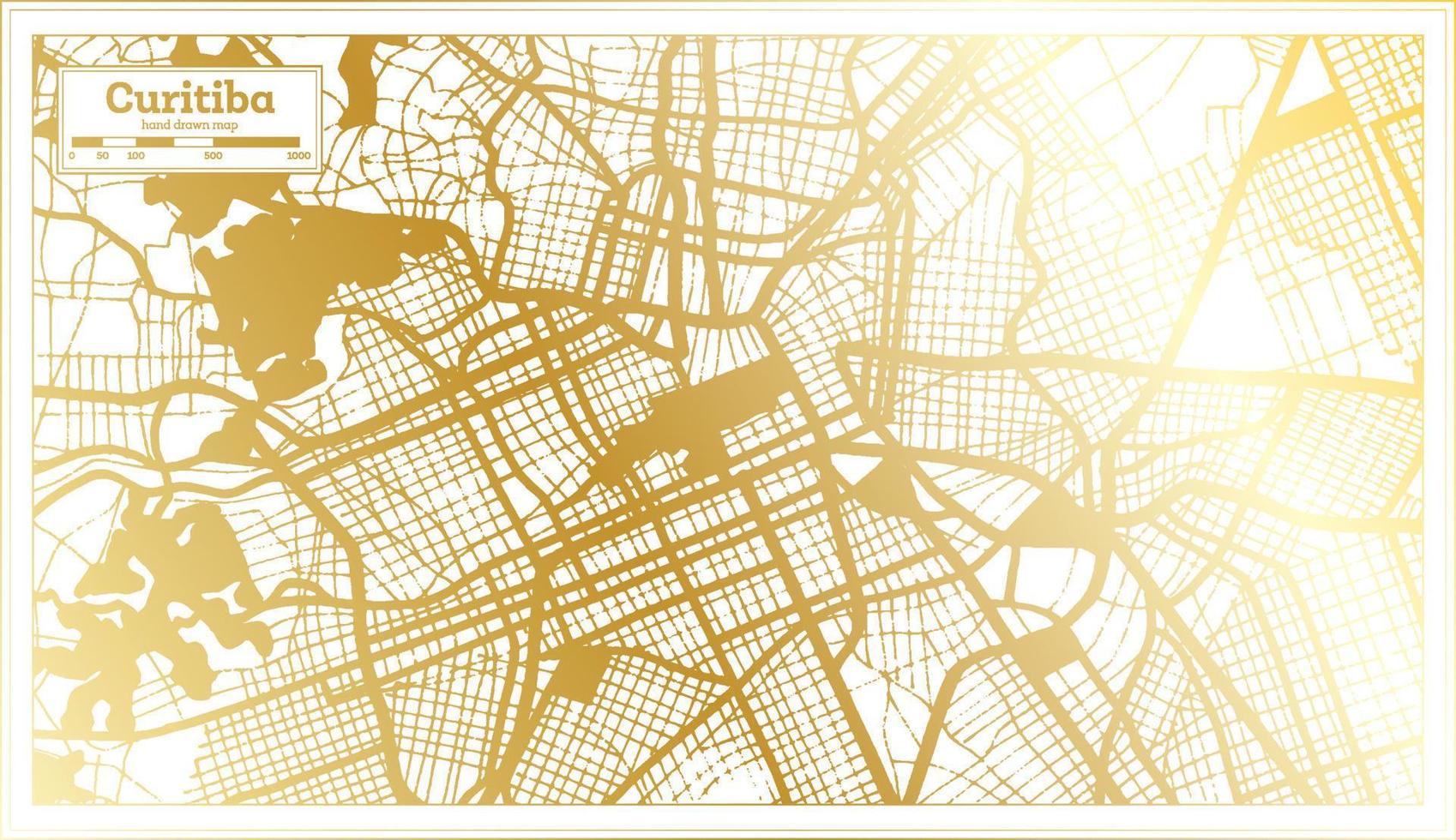 Curitiba Brazil City Map in Retro Style in Golden Color. Outline Map. vector