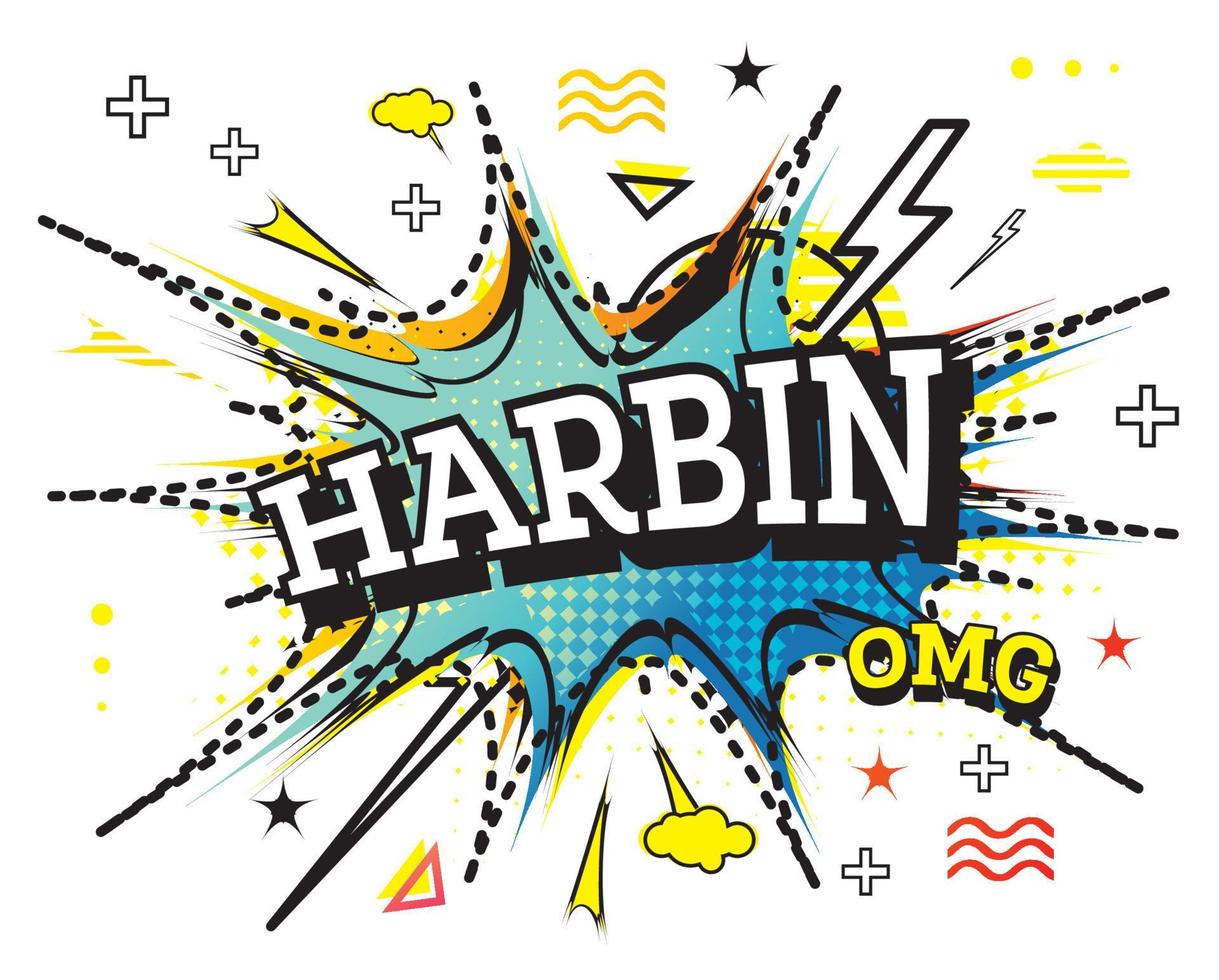 Harbin Comic Text in Pop Art Style Isolated on White Background. vector
