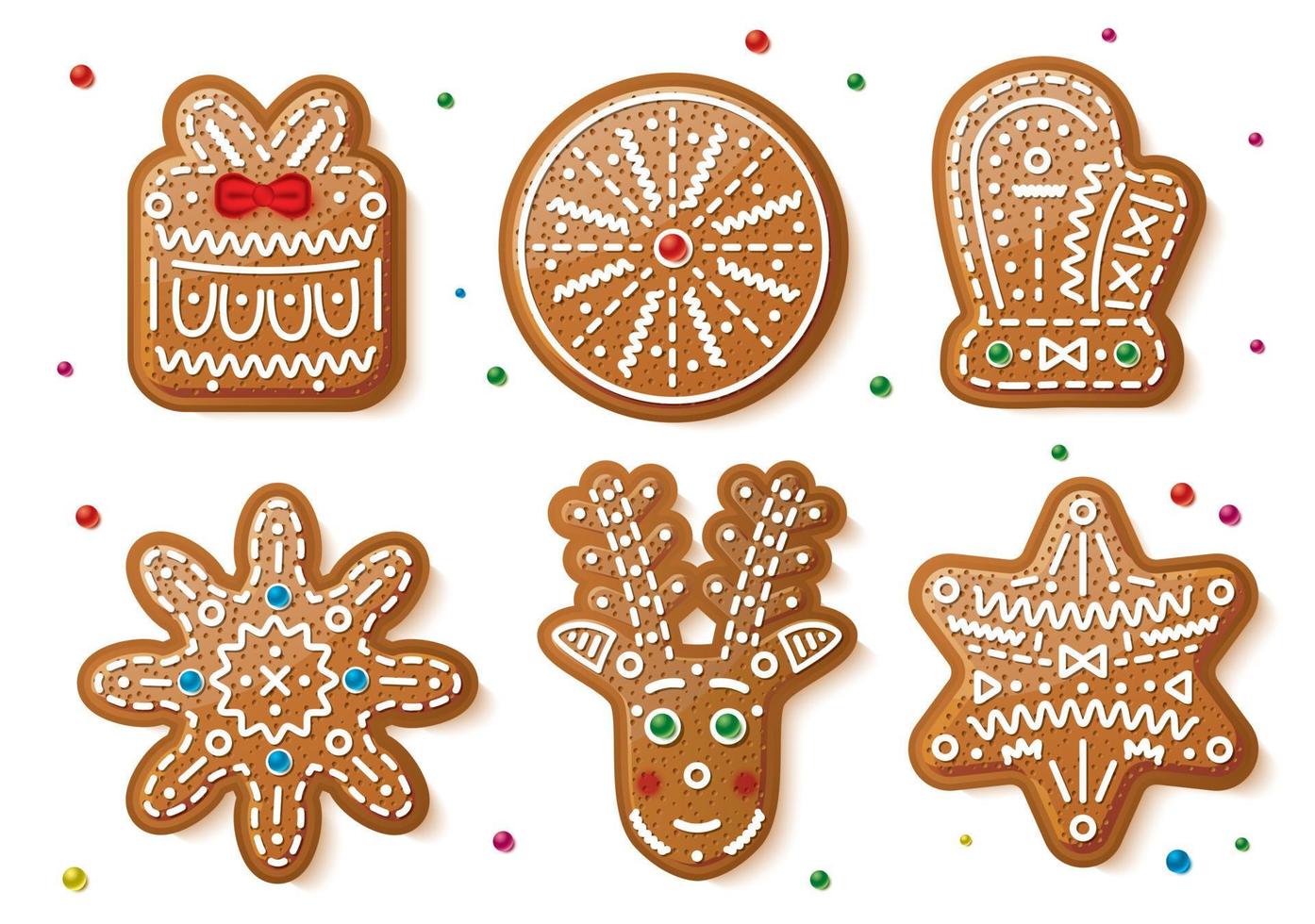 Set of Gingerbread Christmas Cookies Isolated on White Background. vector