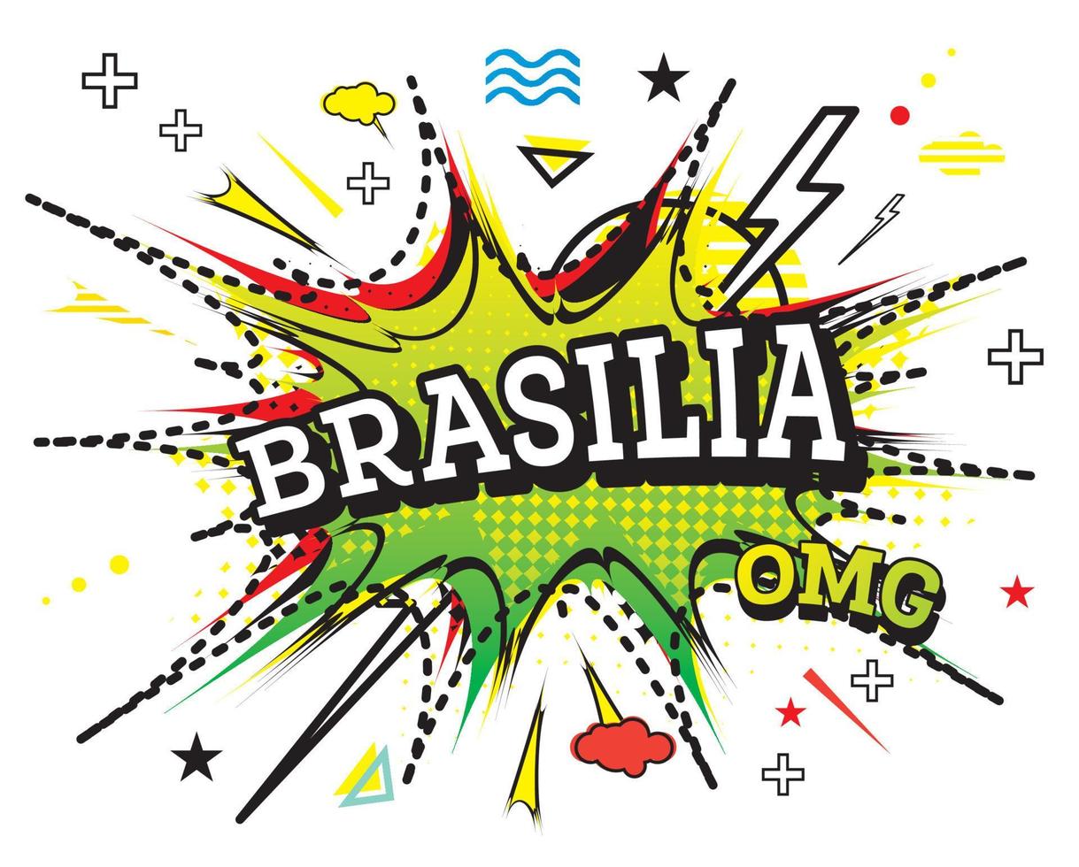 Texto cómico de brasilia en estilo pop art aislado sobre fondo blanco. vector