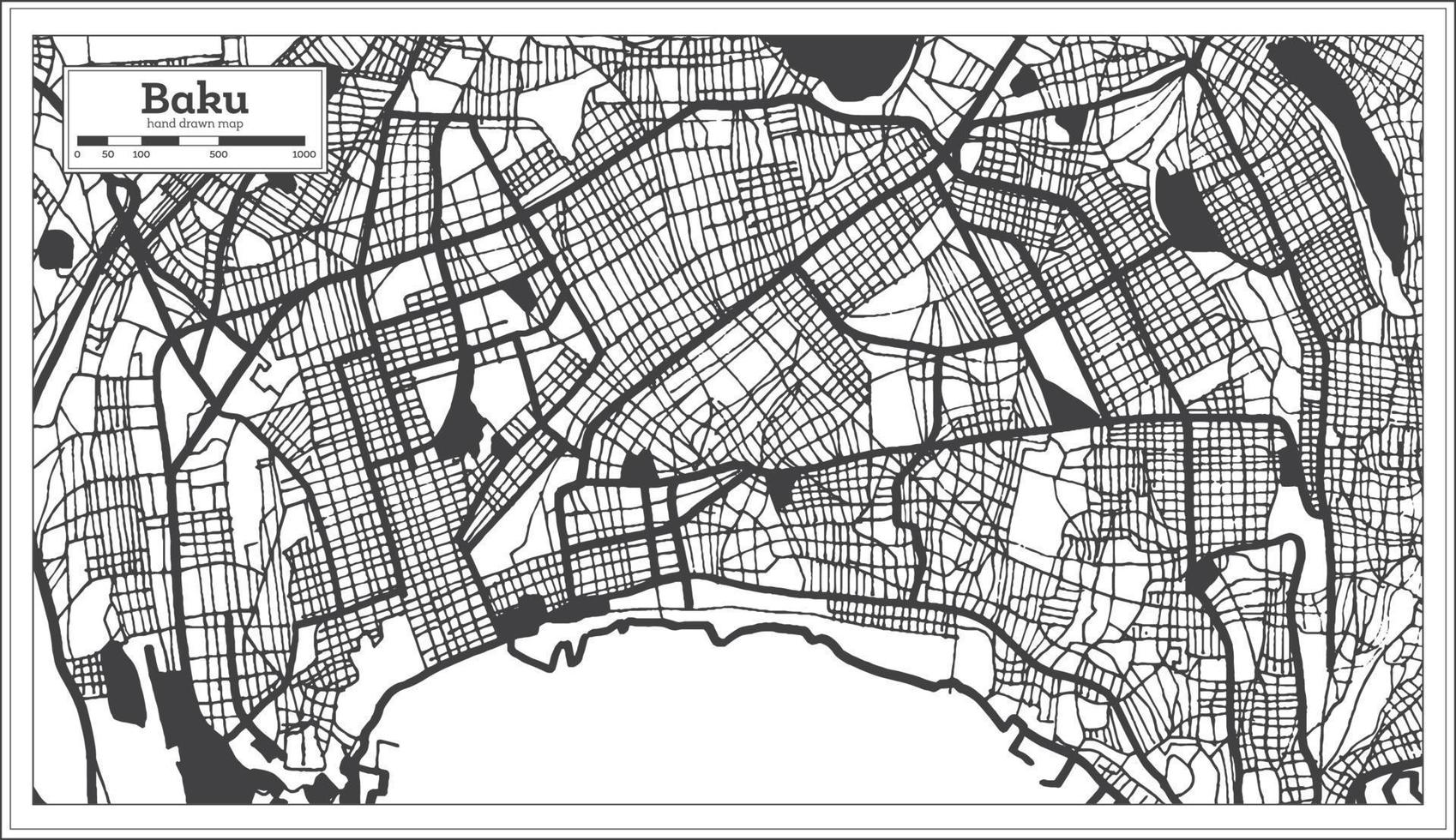 mapa de la ciudad de baku azerbaiyán en color blanco y negro en estilo retro aislado en blanco. vector