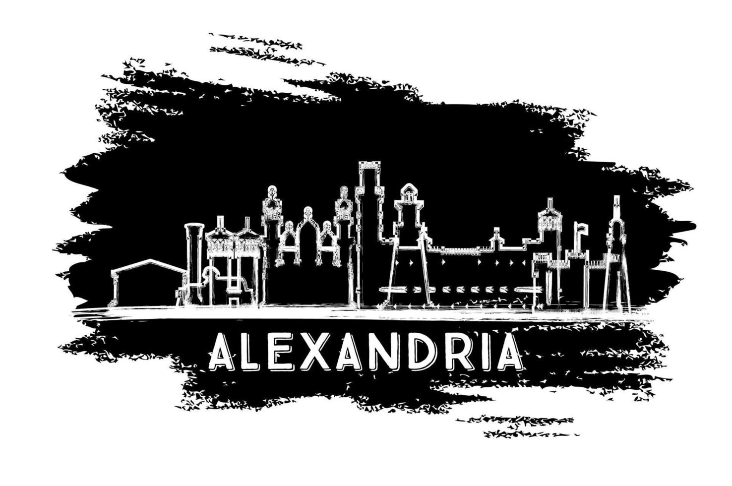 Alexandria Egypt City Skyline Silhouette. Hand Drawn Sketch. vector