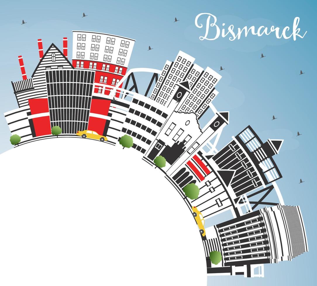 Bismarck North Dakota City Skyline with Color Buildings, Blue Sky and Copy Space. vector