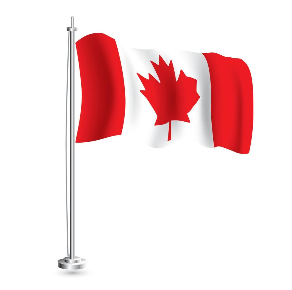 Canadian Flag. Isolated Realistic Wave Flag of Canada Country on Flagpole. vector