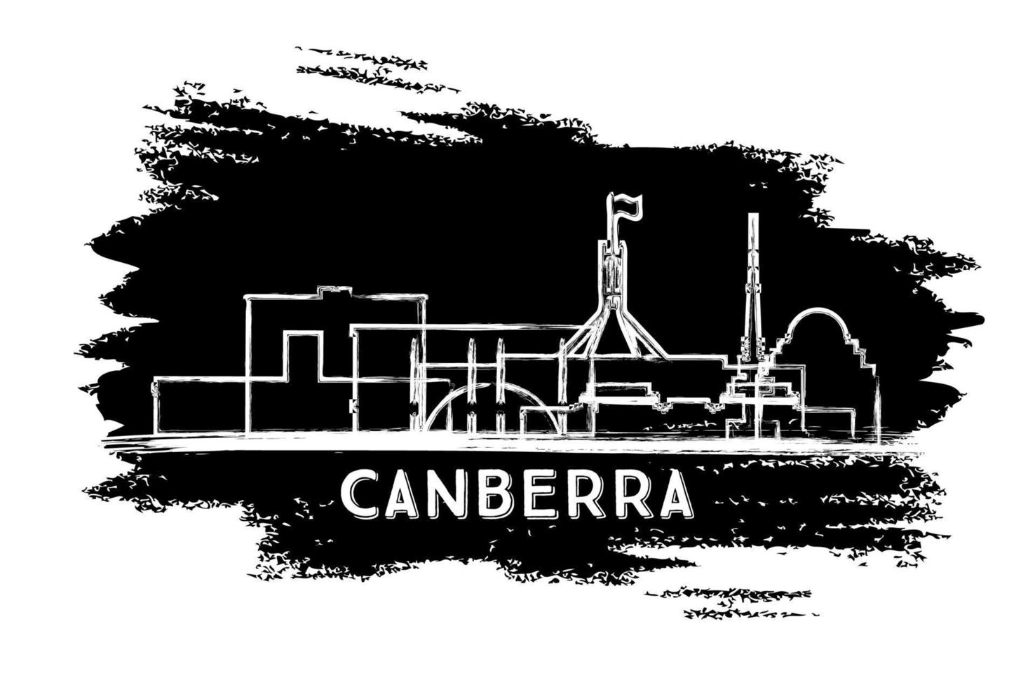 silueta del horizonte de la ciudad de canberra australia. boceto dibujado a mano. vector