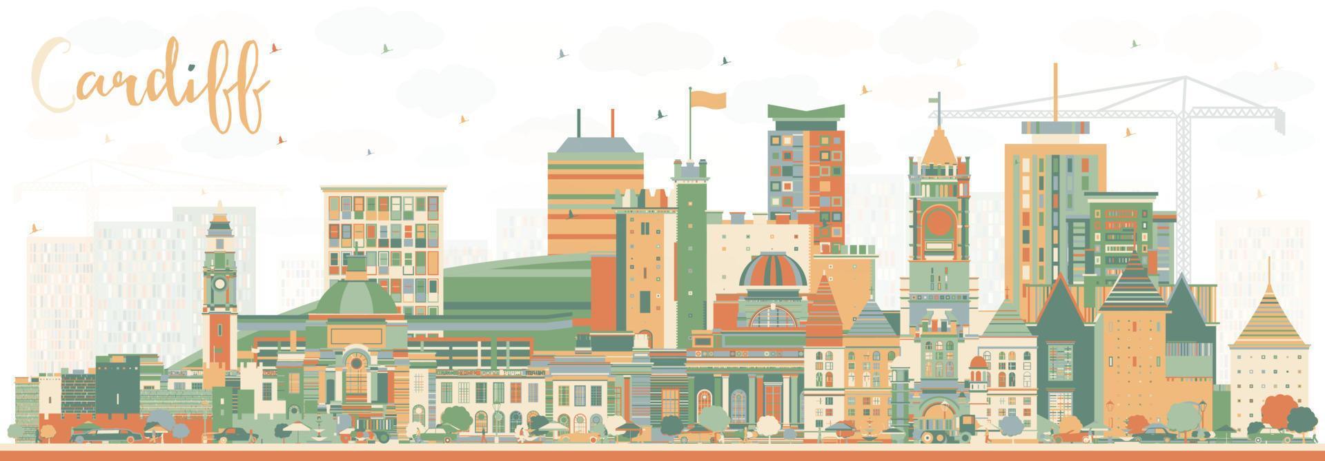 Cardiff Wales City Skyline with Color Buildings. vector