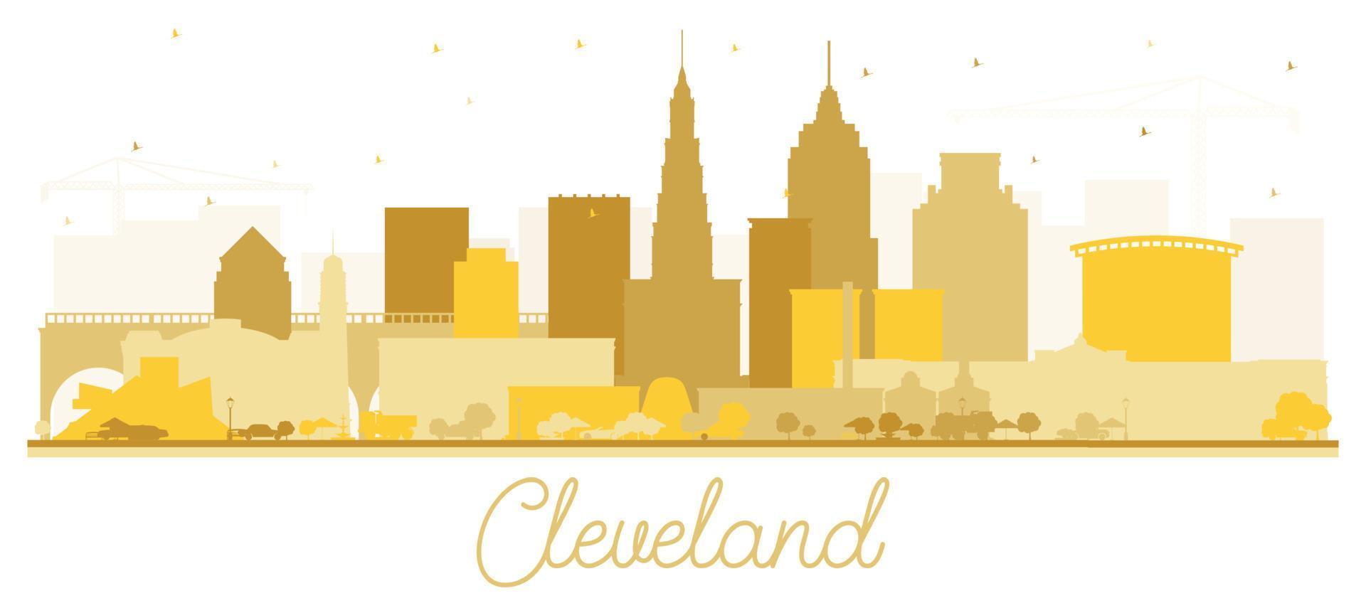 Cleveland Ohio City Skyline Silhouette with Golden Buildings Isolated on White. vector