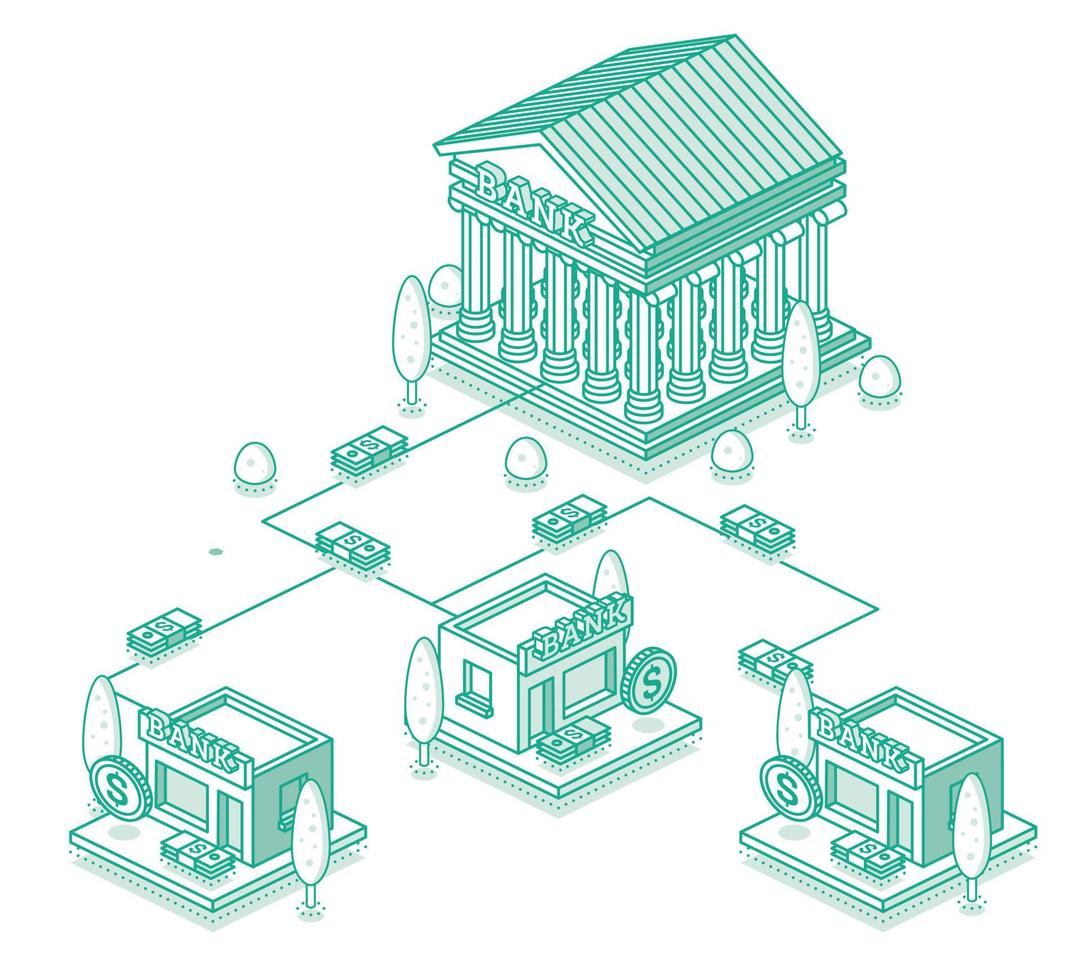 Distribution of Money between the Central Bank and Commercial Banks. vector