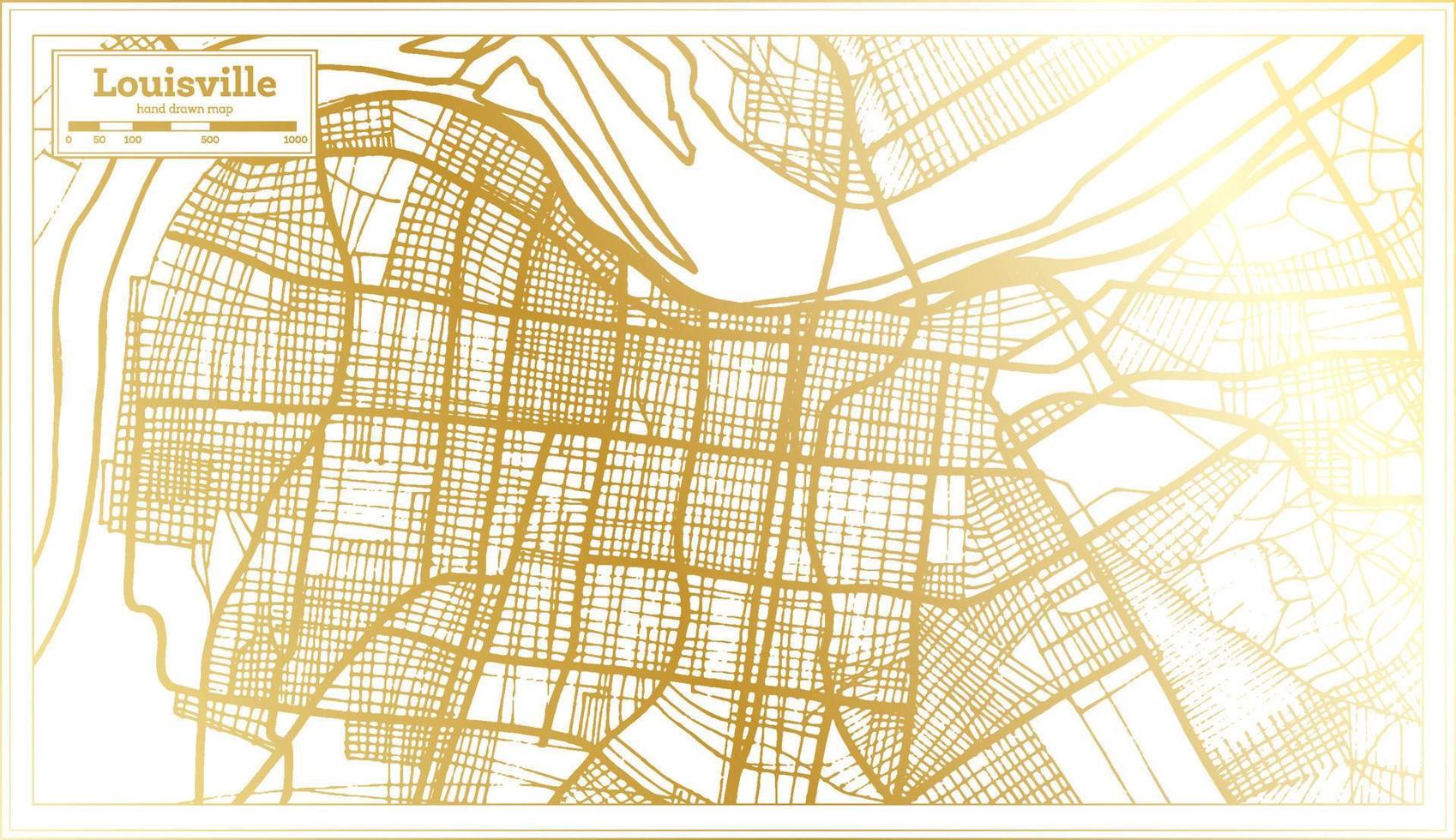 mapa de la ciudad de louisville kentucky usa en estilo retro en color dorado. esquema del mapa. vector
