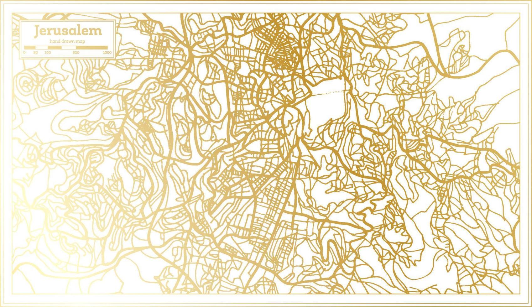 Jerusalem Israel City Map in Retro Style in Golden Color. Outline Map. vector