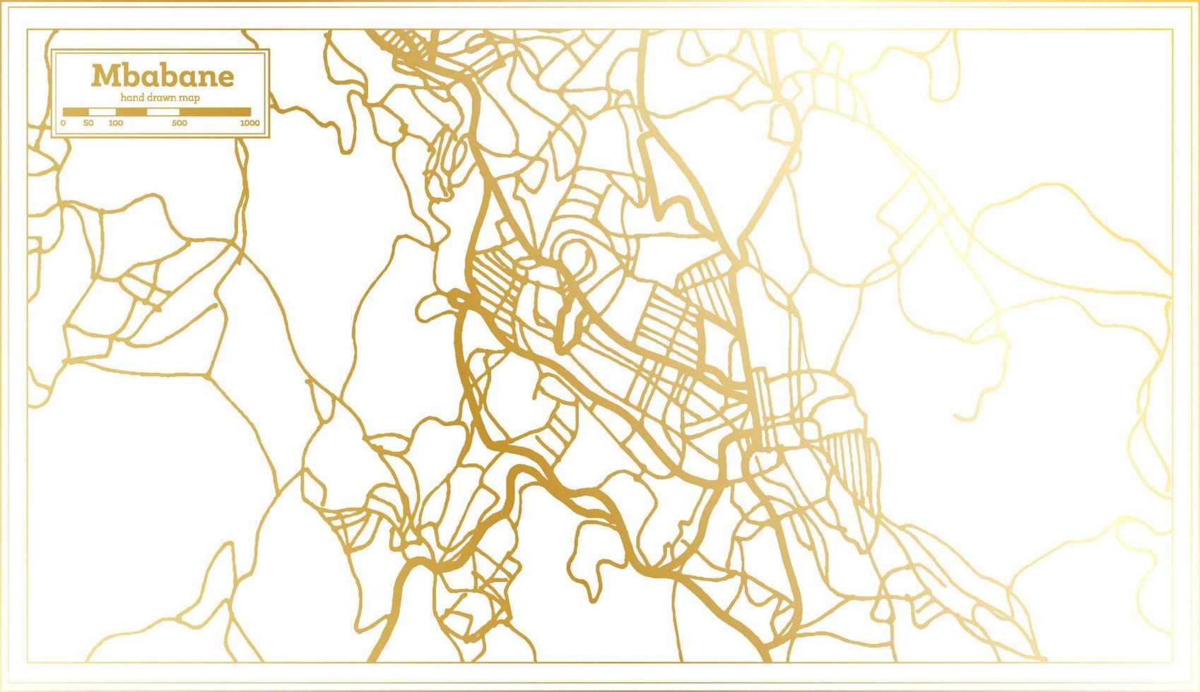 Mbabane Swaziland City Map in Retro Style in Golden Color. Outline Map. vector