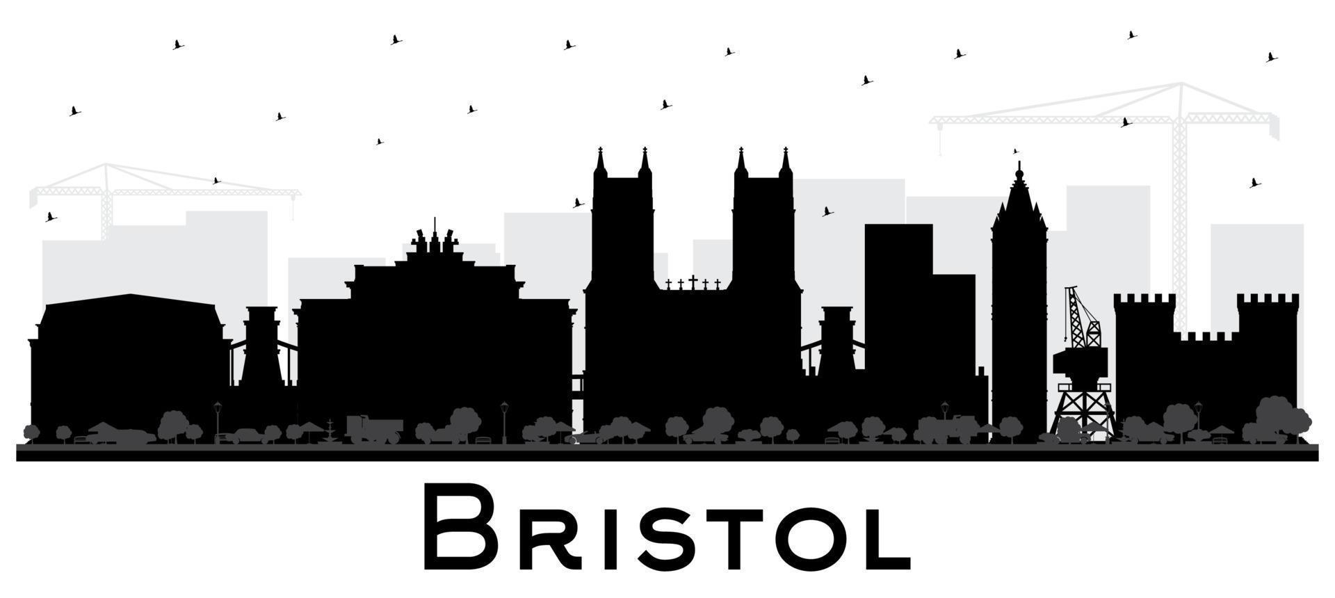 Bristol UK City Skyline Silhouette with Black Buildings Isolated on White. vector