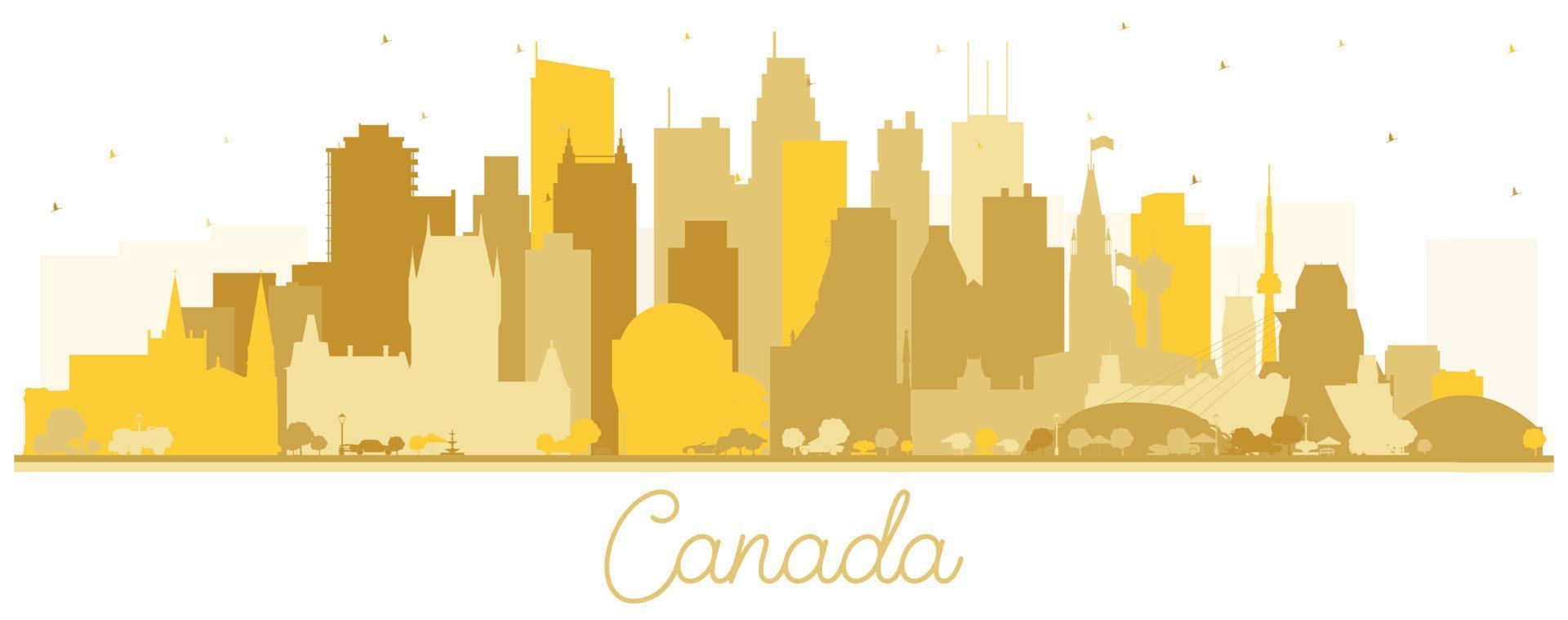 Canada City Skyline Silhouette with Golden Buildings Isolated on White. vector