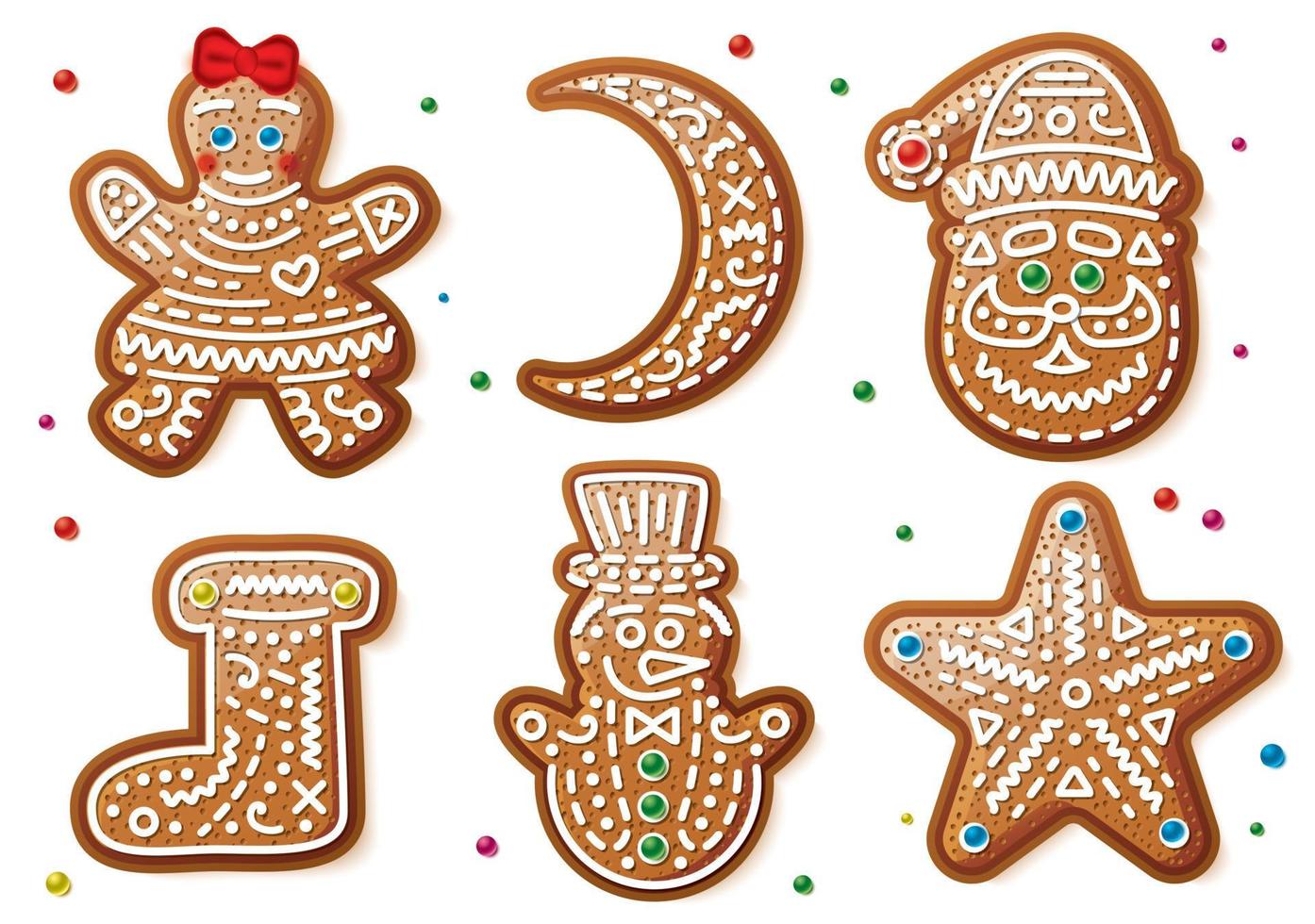 Set of Gingerbread Christmas Cookies Isolated on White Background. vector