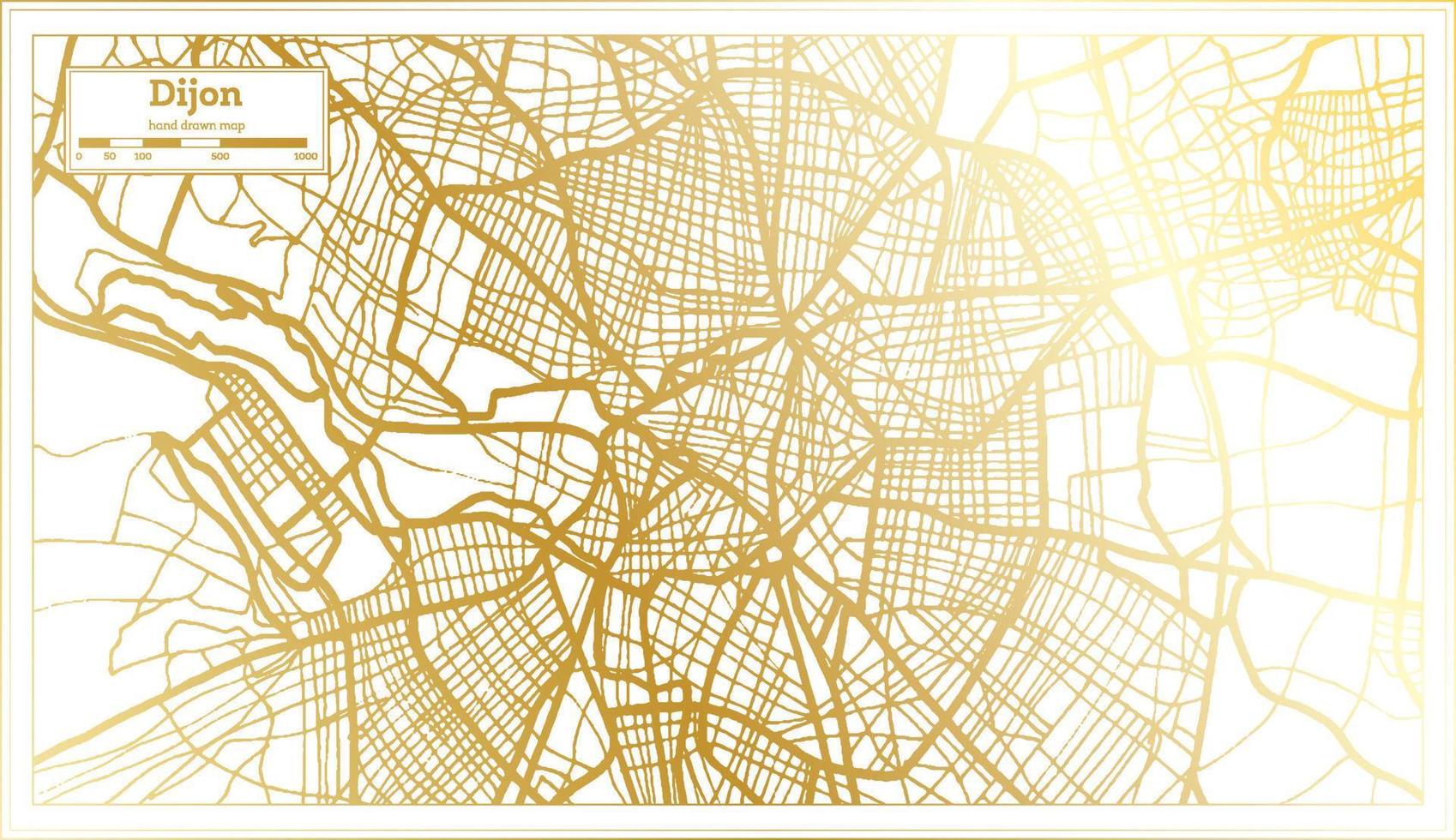 mapa de la ciudad de dijon francia en estilo retro en color dorado. esquema del mapa. vector