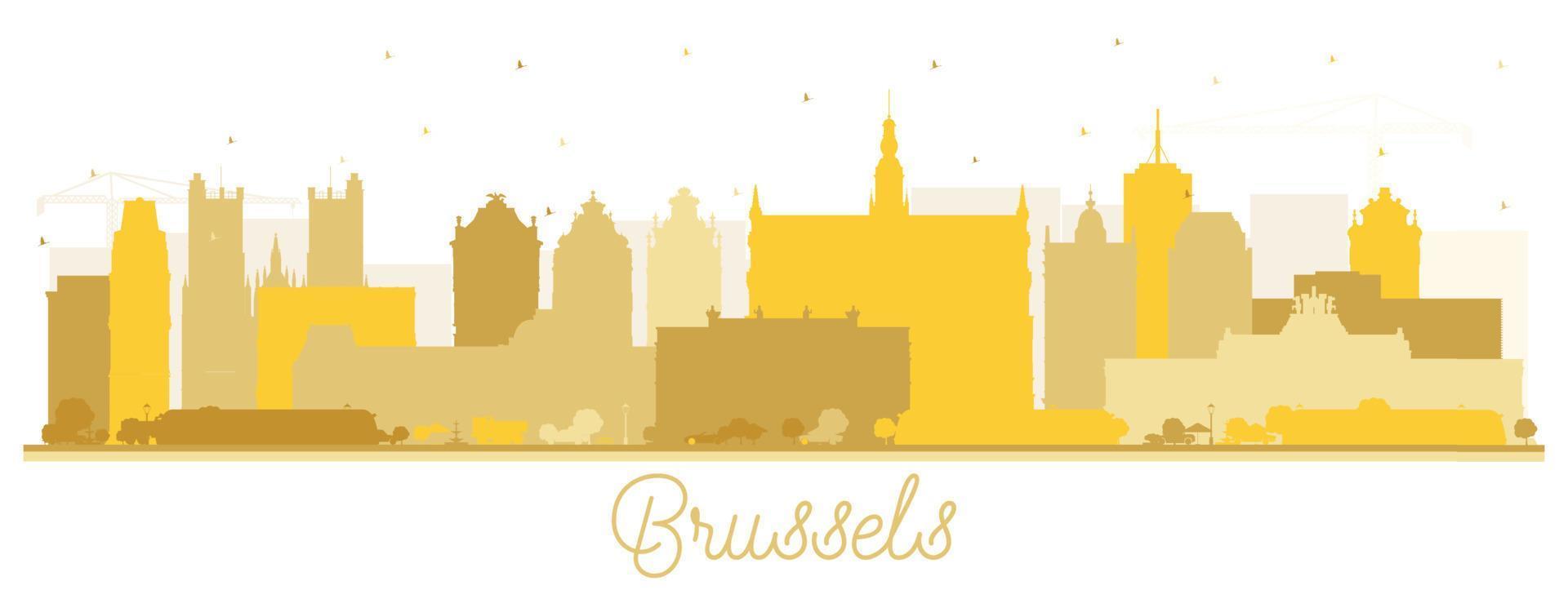 Brussels Belgium City Skyline Silhouette with Golden Buildings Isolated on White. vector